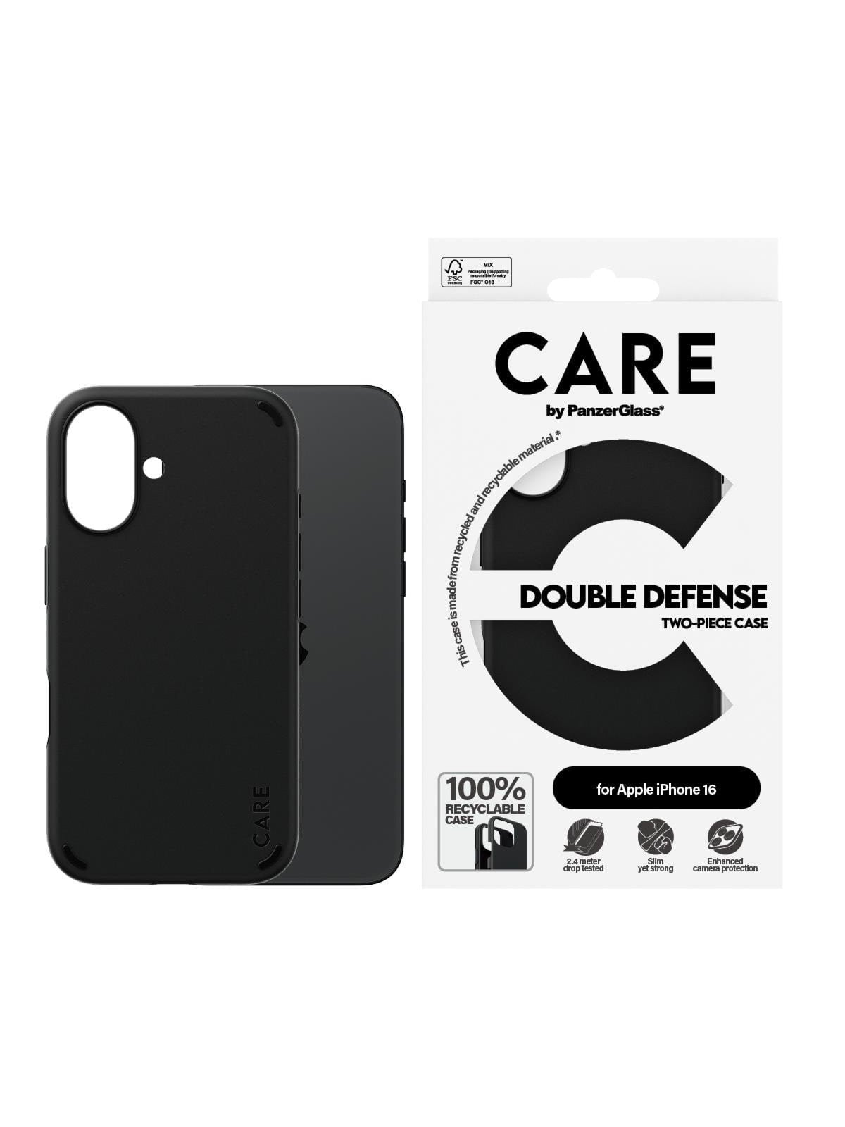 Care by Panzerglass Case Feature Double Defence Black Iphone 16 - Handys Cover Cases - Panzer1333