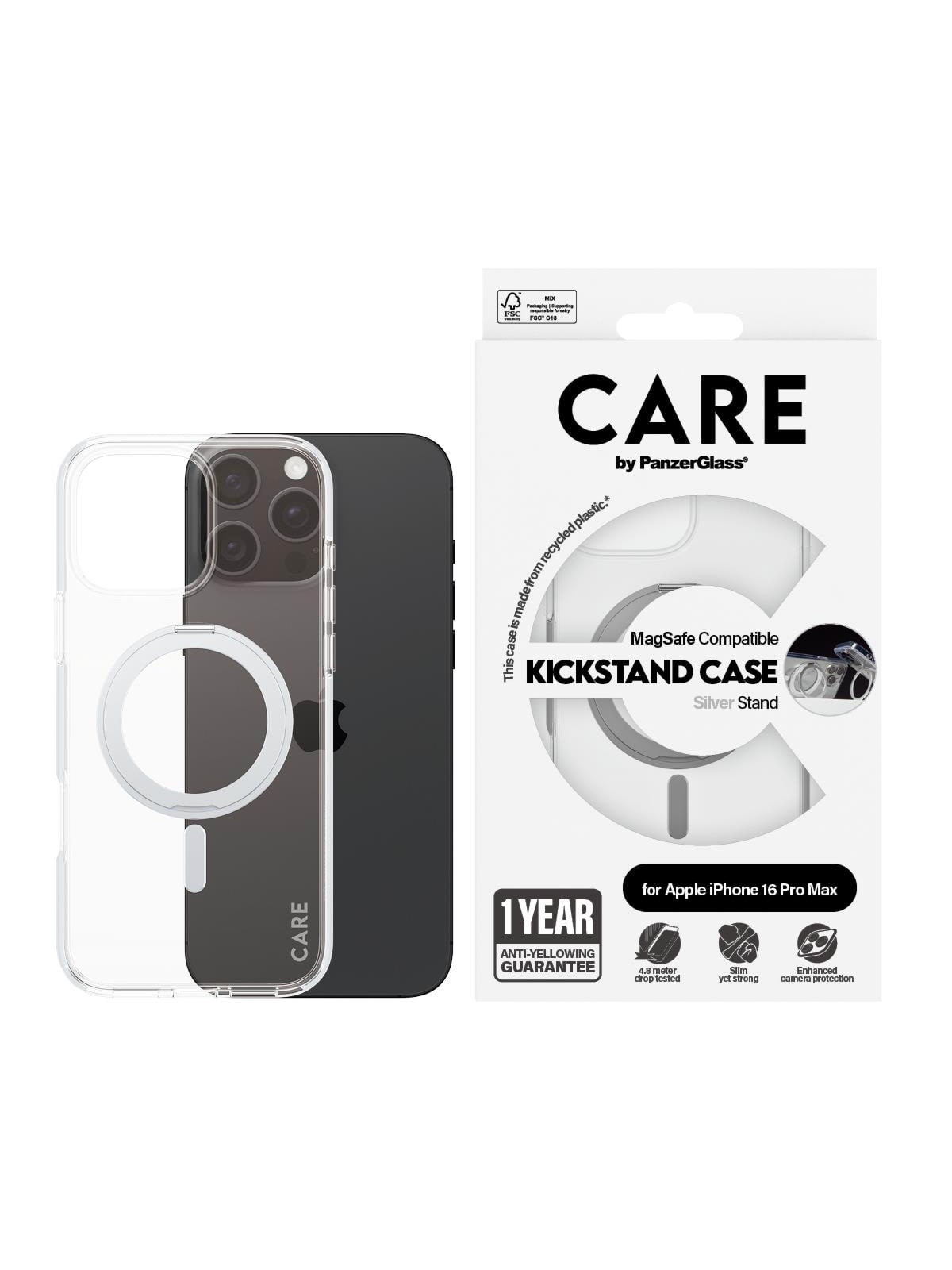 Care by Panzerglass Case Feature Silver Kickstand & Magsafe Iphone 16 Pro Max - Handys Cover Cases - Panzer1328