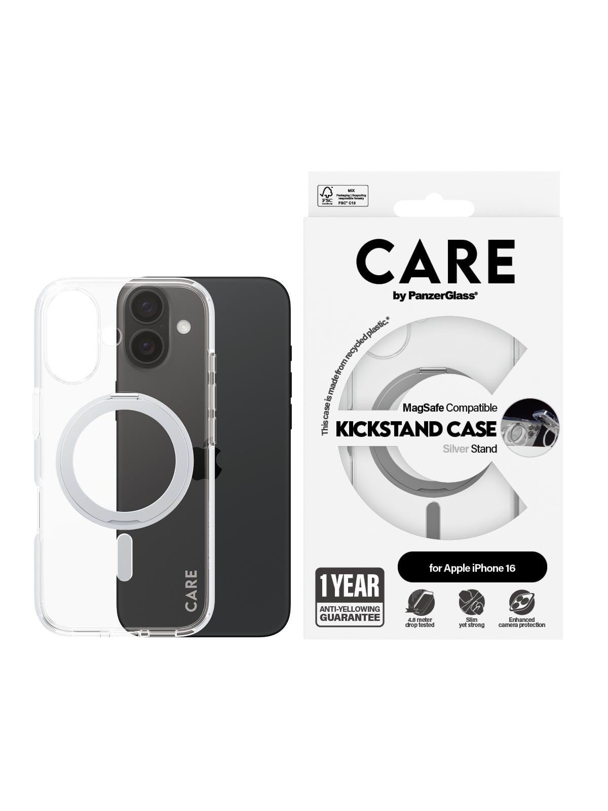 Care by Panzerglass Case Feature Silver Kickstand & Magsafe Iphone 16 - Handys Cover Cases - Panzer1325