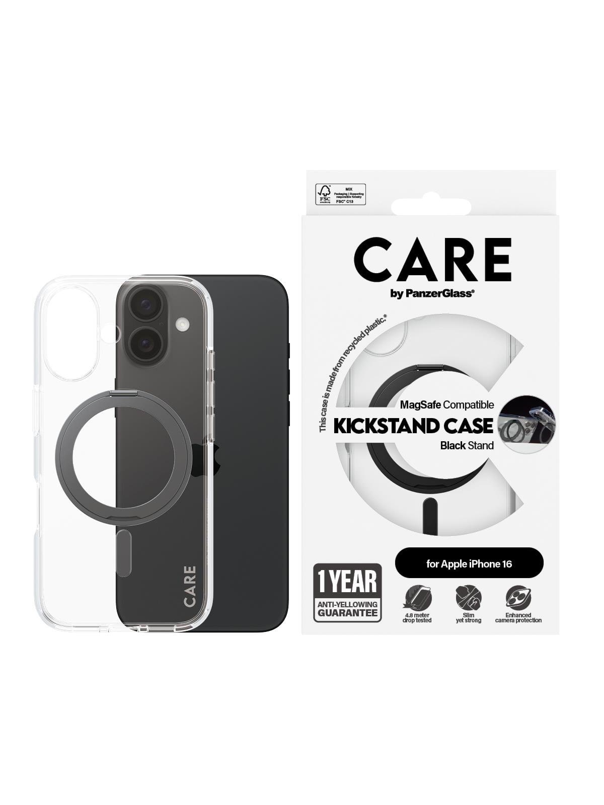 Care by Panzerglass Case Feature Black Kickstand & Magsafe Iphone 16 - Handys Cover Cases - Panzer1321