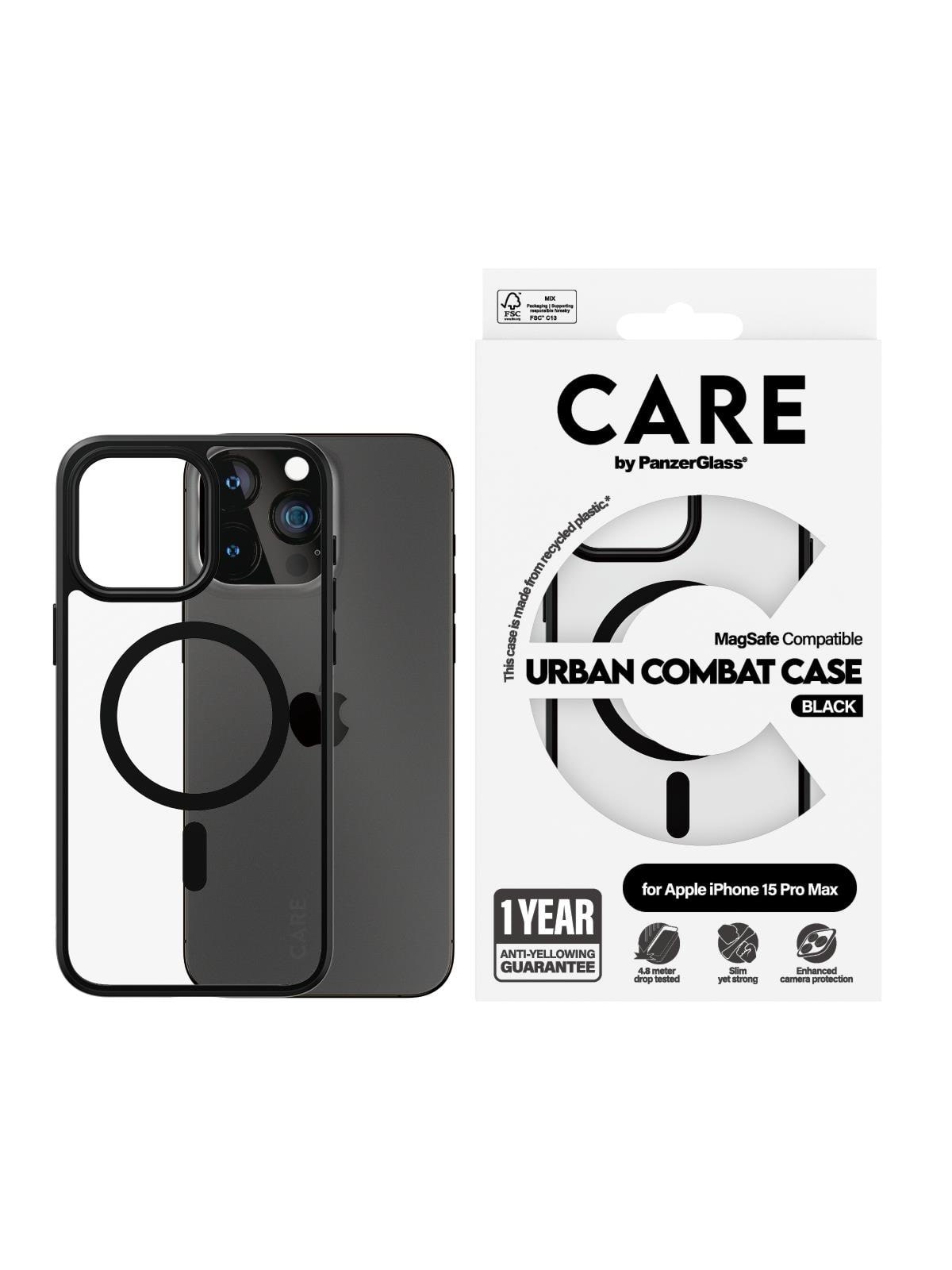 Care by Panzerglass Flagship Case Transparent Urban Combat w. Black Magsafe Iphone 15 Pro Max - Handys Cover Cases - Panzer1428