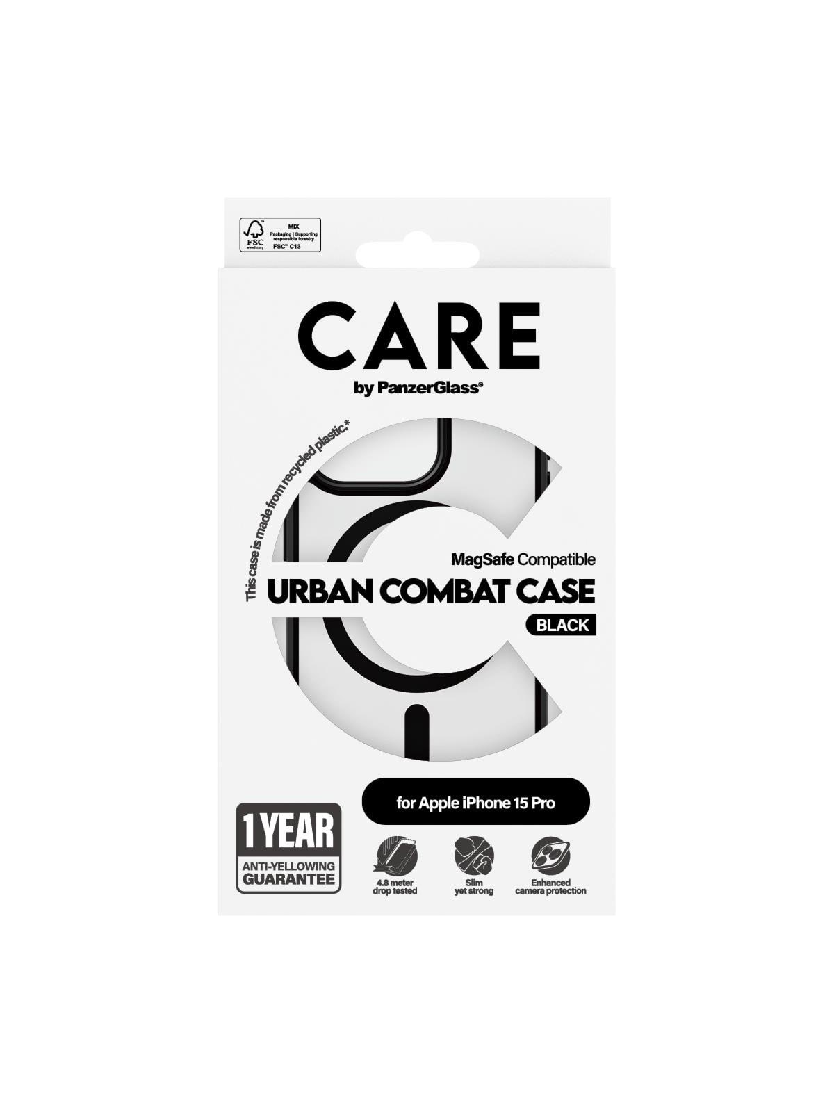 Care by Panzerglass Flagship Case Transparent Urban Combat w. Black Magsafe Iphone 15 Pro - Handys Cover Cases - Panzer1426