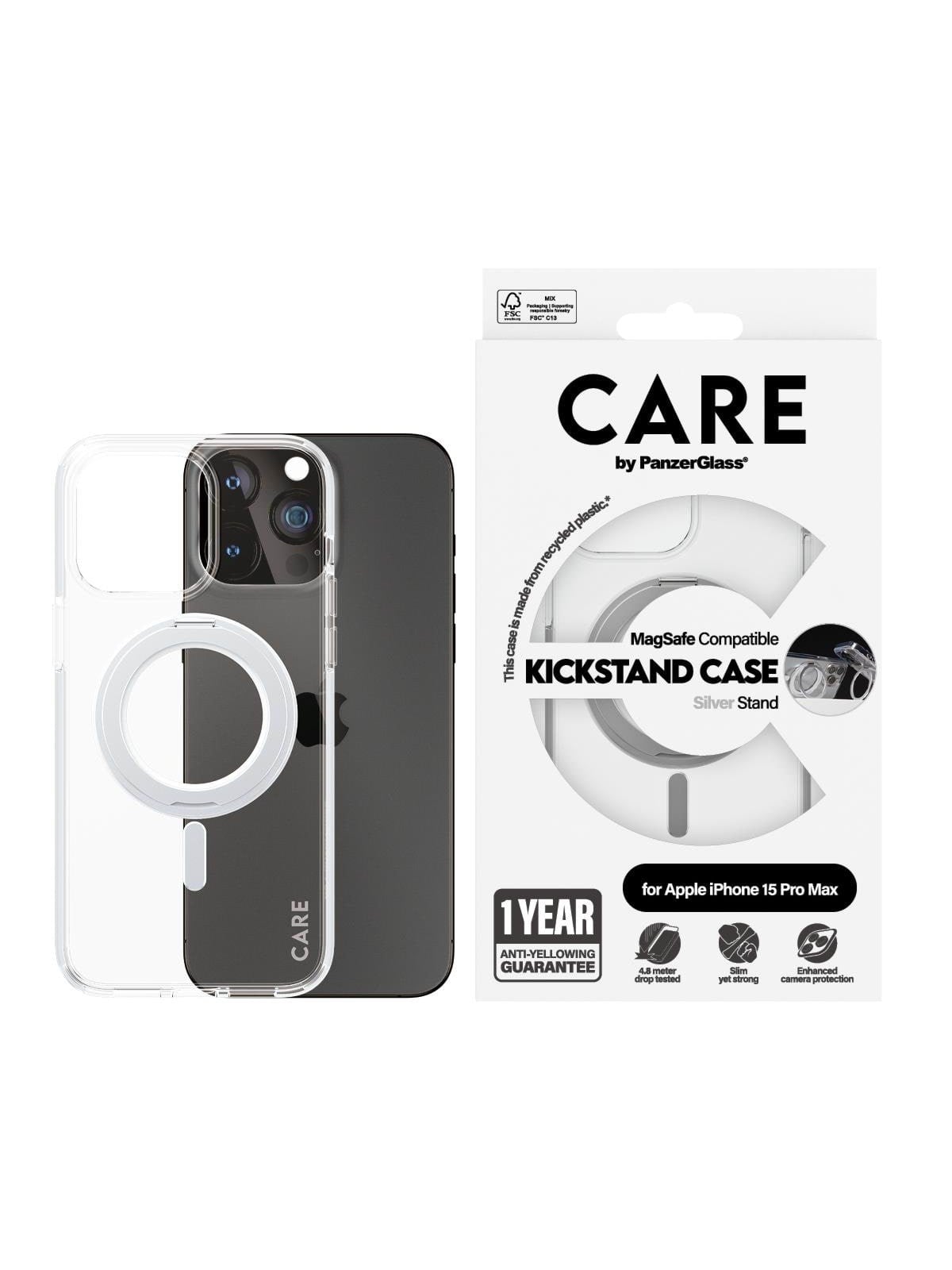 Care by Panzerglass Feature Case Transparent w. Silver Kickstand & Magsafe Iphone 15 Plus - Handys Cover Cases - Panzer1416