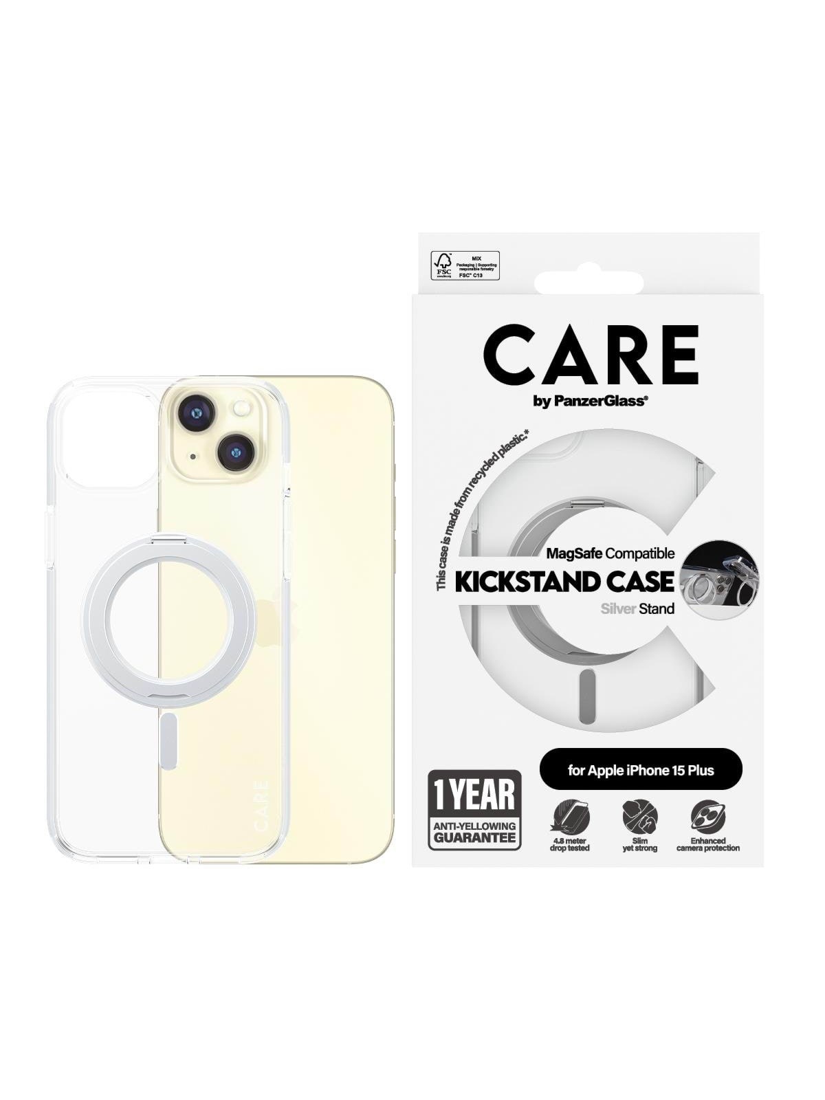 Care by Panzerglass Feature Case Transparent w. Silver Kickstand & Magsafe Iphone 15 Pro Max - Handys Cover Cases - Panzer1415