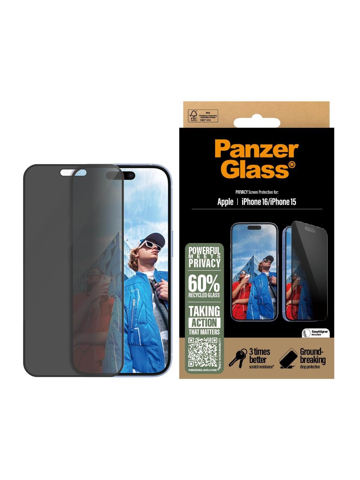 Panzerglass Privacy Screen Protector Iphone 16 | Ultra-wide Fit - Handys Schutzfolie - Panzerp2861
