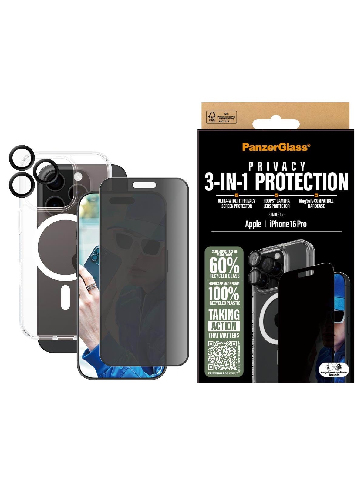 Panzerglass 3-in-1 Privacy Protection Bundle Iphone 16 Pro - Handys Schutzfolie - Panzerb1292+P2862+1284