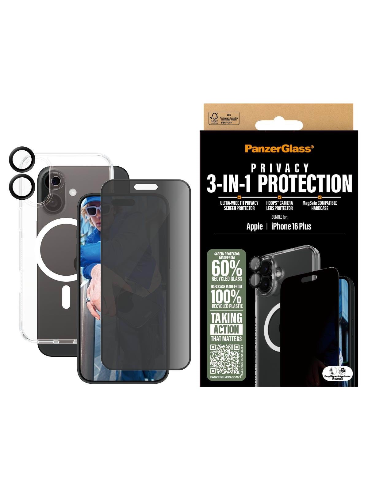 Panzerglass 3-in-1 Privacy Protection Bundle Iphone 16 Plus - Handys Schutzfolie - Panzerb1293+P2863+1283