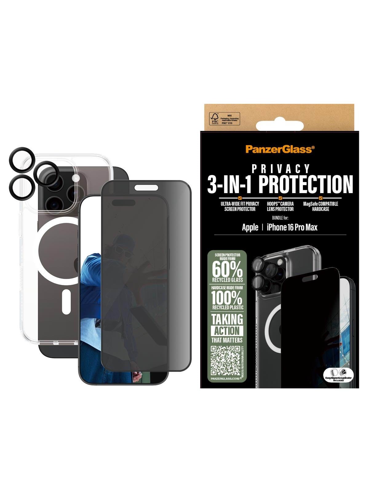 Panzerglass 3-in-1 Privacy Protection Bundle Iphone 16 Pro Max - Handys Schutzfolie - Panzerb1294+P2864+1284