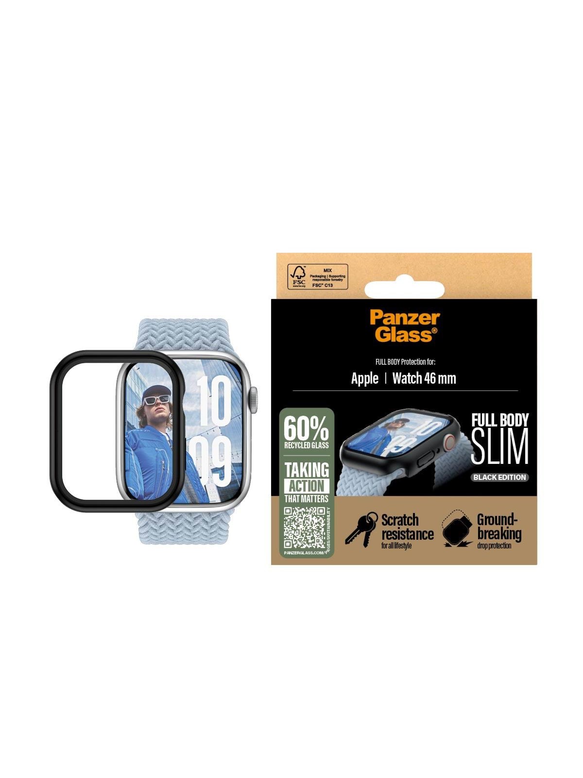 Panzerglass Screen Protector Snappie Full Body Slim Black Apple Watch Series 10 | 46mm - Smartwatch Accessories - Panzer3717