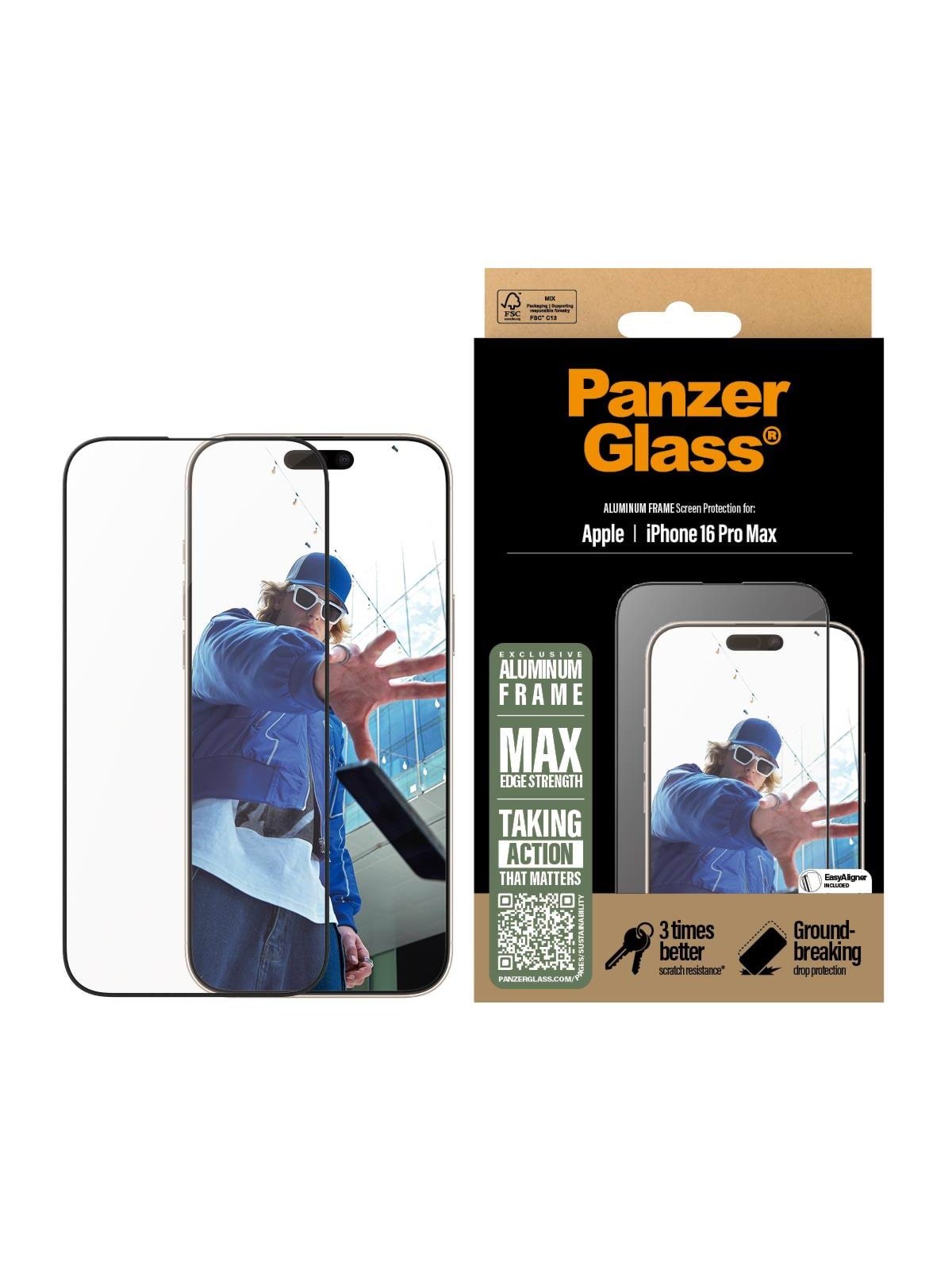 Panzerglass Screen Protector Aluminum Frame Iphone 16 Pro Max| Ultra-wide Fit - Handys Schutzfolie - Panzer2852
