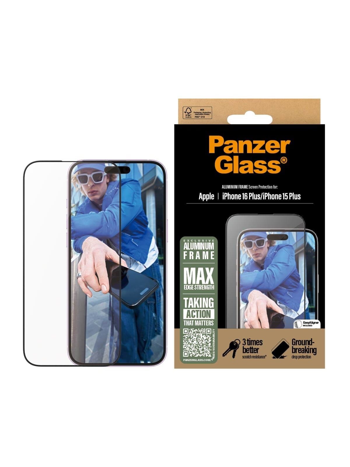 Panzerglass Screen Protector Aluminum Frame Iphone 16 Plus | Ultra-wide Fit - Handys Schutzfolie - Panzer2851