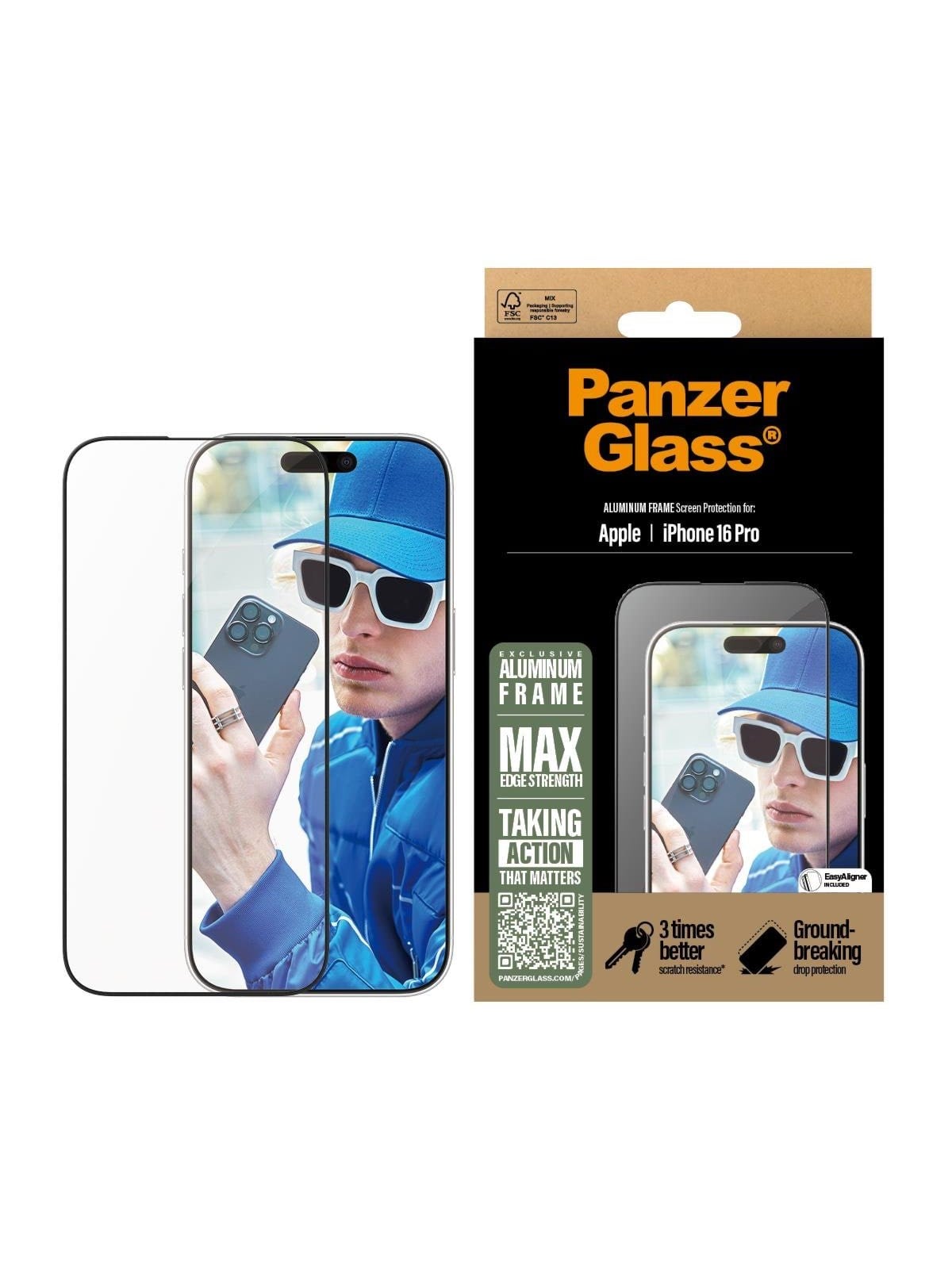 Panzerglass Screen Protector Aluminum Frame Iphone 16 Pro | Ultra-wide Fit - Handys Schutzfolie - Panzer2850