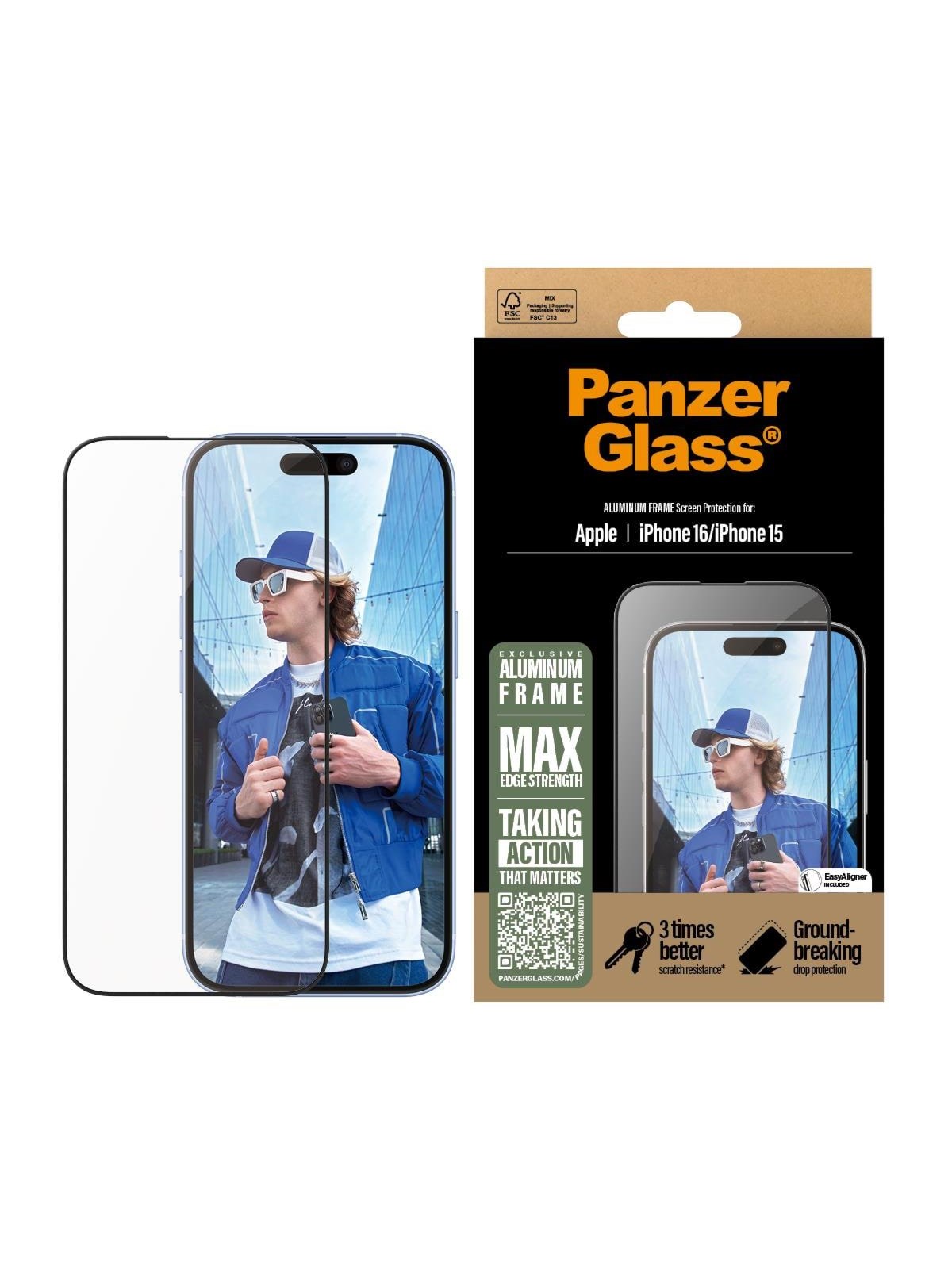 Panzerglass Screen Protector Aluminum Frame Iphone 16 | Ultra-wide Fit - Handys Schutzfolie - Panzer2849