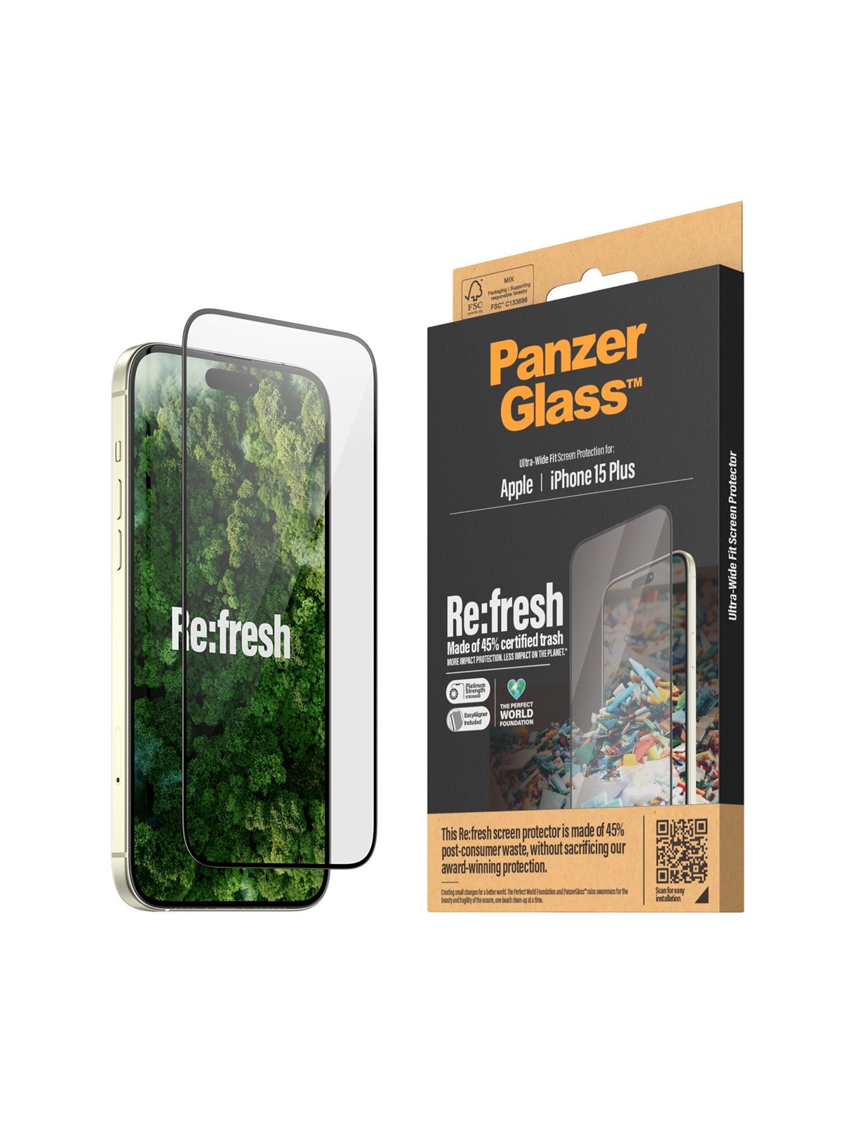 Panzerglass Re:Fresh Screen Protector Iphone 15 Plus | Ultra-wide Fit w. Easyaligner - Handys Schutzfolie - Panzer2823