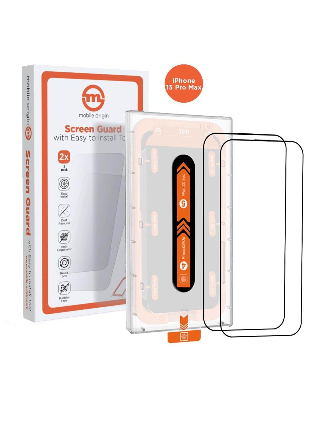 Mobile Origin Orange Screen Guard Iphone 15 Pro Max With Easy Applicator - 2 Pack - Handys Schutzfolie - Sga-f-i15promax-2pk