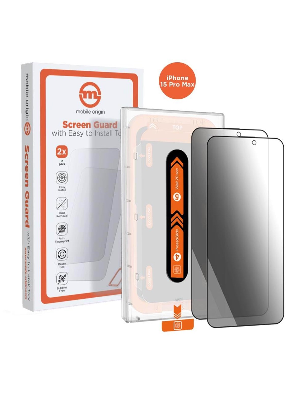 Mobile Origin Privacy Screen Guard Iphone 15 Pro Max With Easy Applicator - 2 Pack - Handys Schutzfolie - Sga-fp-i15promax-2pk