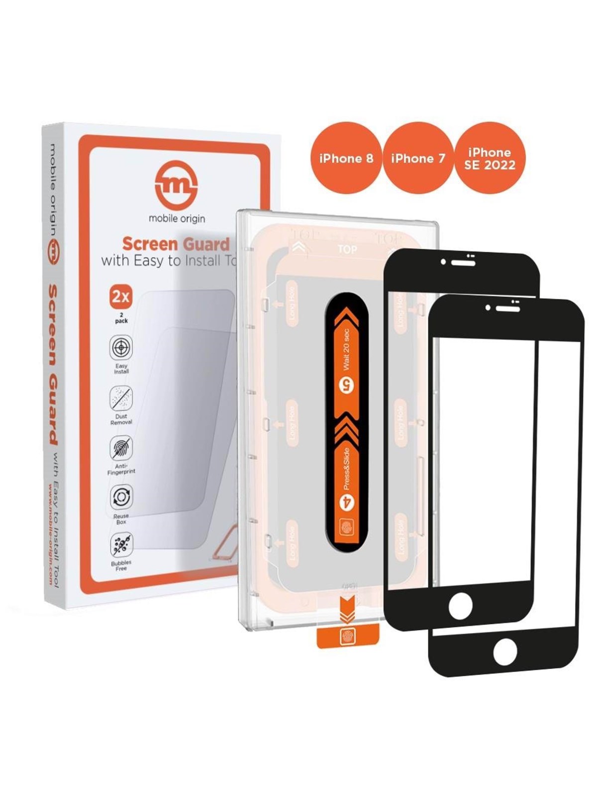 Mobile Origin Screen Guard Iphone 8 / 7 / SE 2022 / SE 2020 With Easy Applicator 2 Pack - Handys Schutzfolie - Sga-se22-2pk