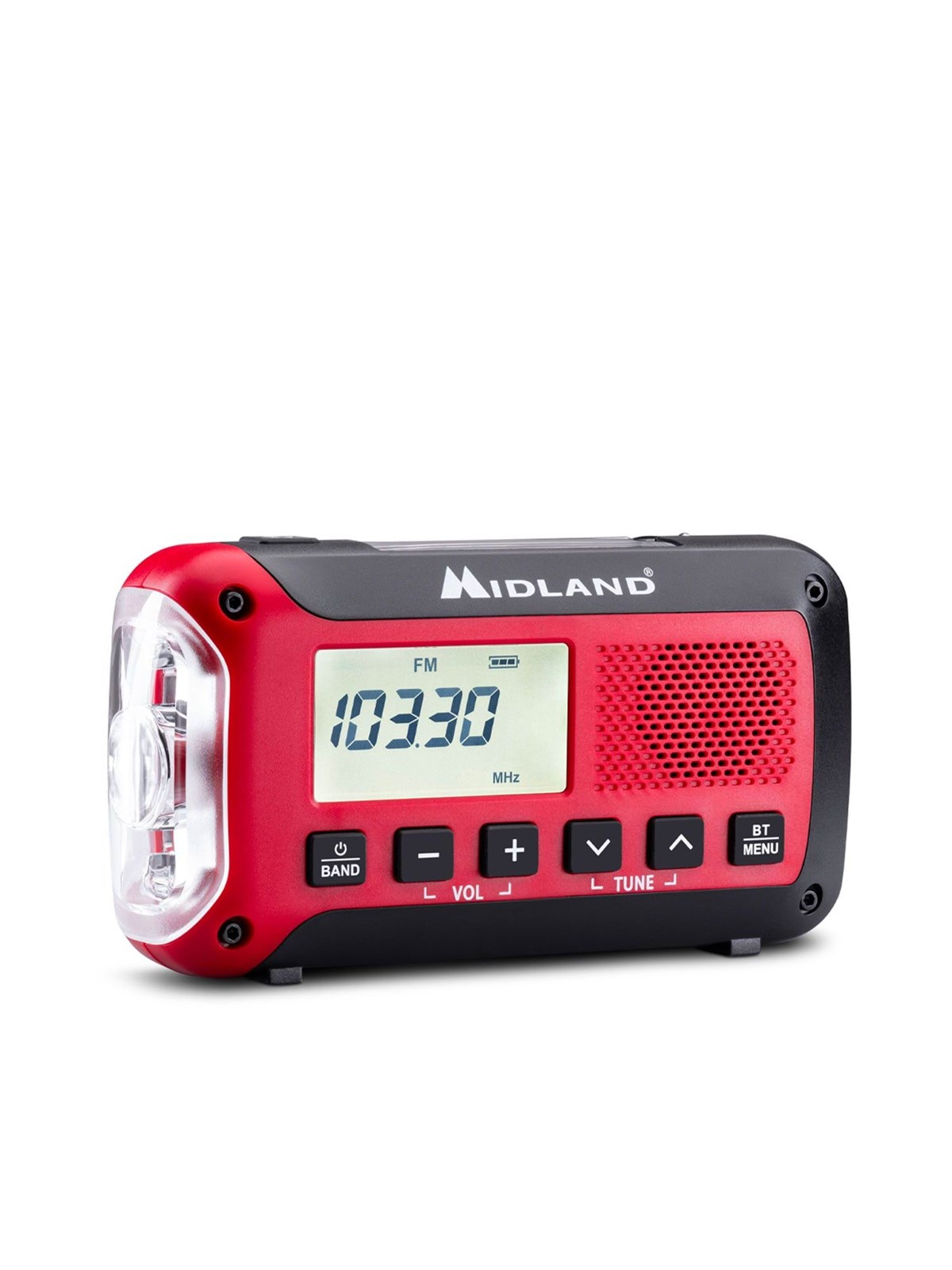 Midland Er250 BT Emergency Bluetooth Radio - Solar - Dynamo - 130 Lumens Flashlight - 2600mah Powerbank - Am/fm - Mono - Rot - Dab Netzwerk Und 