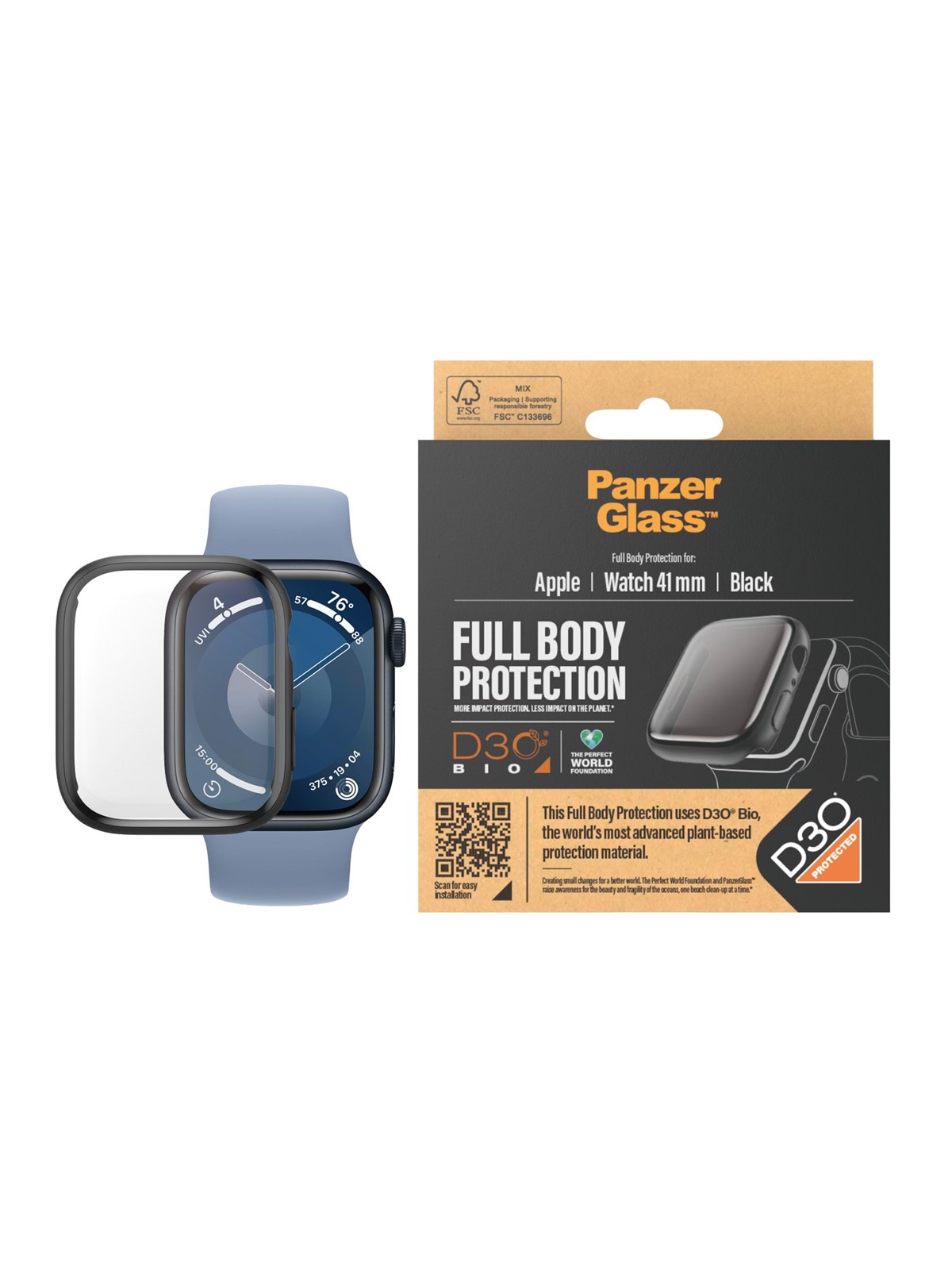 Panzerglass Screen Protector Full Body Apple Watch Series 9 With D3o | 41mm | Black - Smartwatch Accessories - Panzer3689