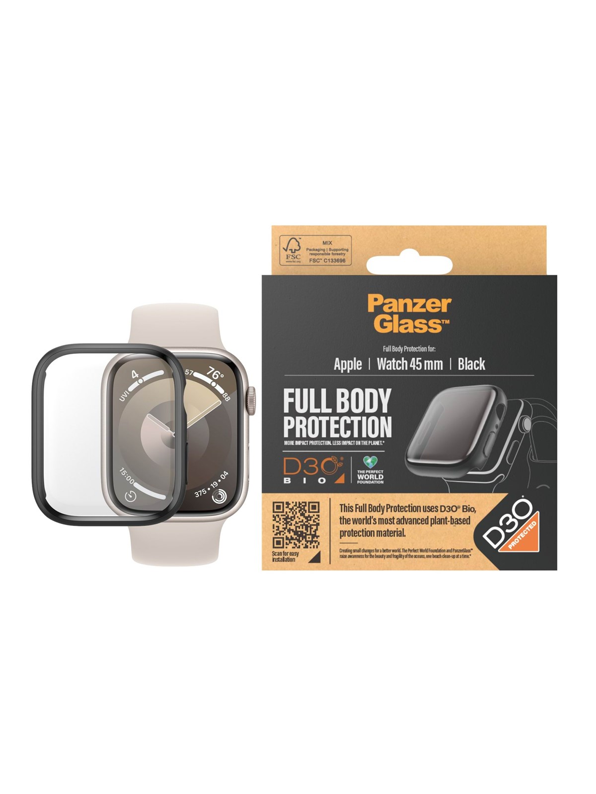 Panzerglass Screen Protector Full Body Apple Watch Series 9 With D3o | 45mm | Black - Smartwatch Accessories - Panzer3690