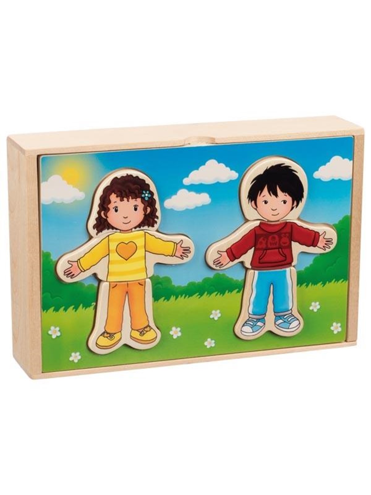 Goki Wooden Dress Up Puzzle Boy and Girl in Wooden Box 36 pcs. Holz