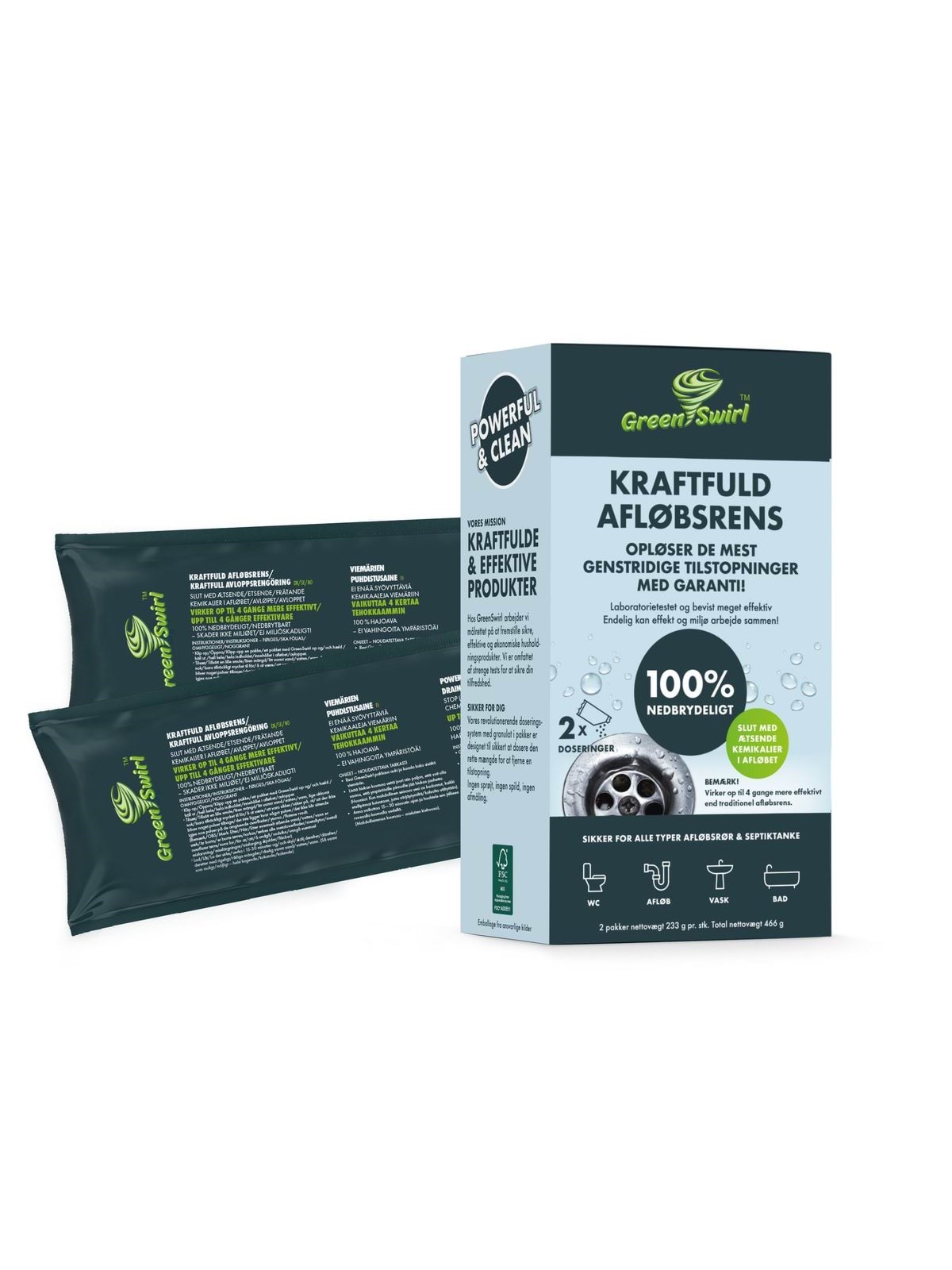 Greenswirl Powerful Drain Cleaner - 2 Dosing Bags of 233 g - Reinigung - 112