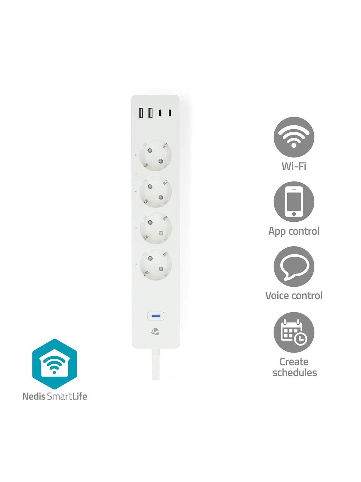 Nedis Smartlife Socket Wi-fim Hybrid (Cee 7/7) / Usb-a / Usb-c 16 A 3680 W 2 m White - Smart Home - Wifip313fwt