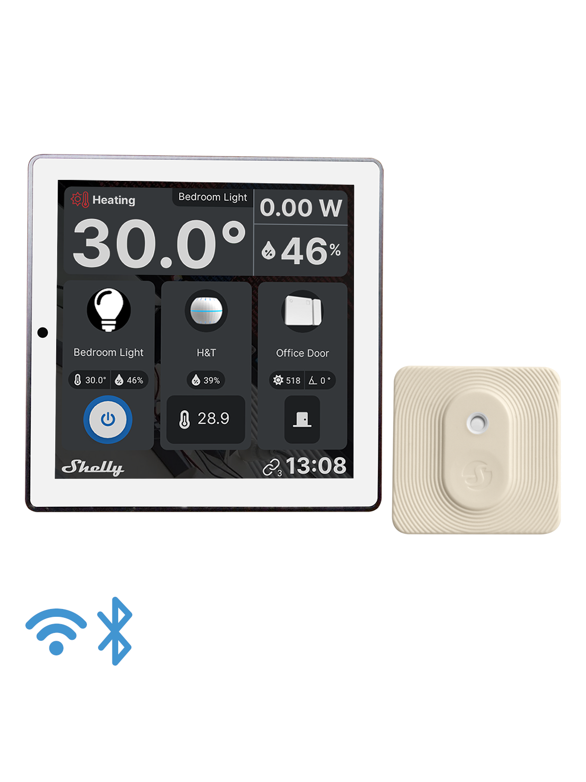 Shelly Wall Display White + Blu H&T Ivory - Wifi Touch Screen - Smart Home - Shelly_Walld_Blu_HT_Ivory