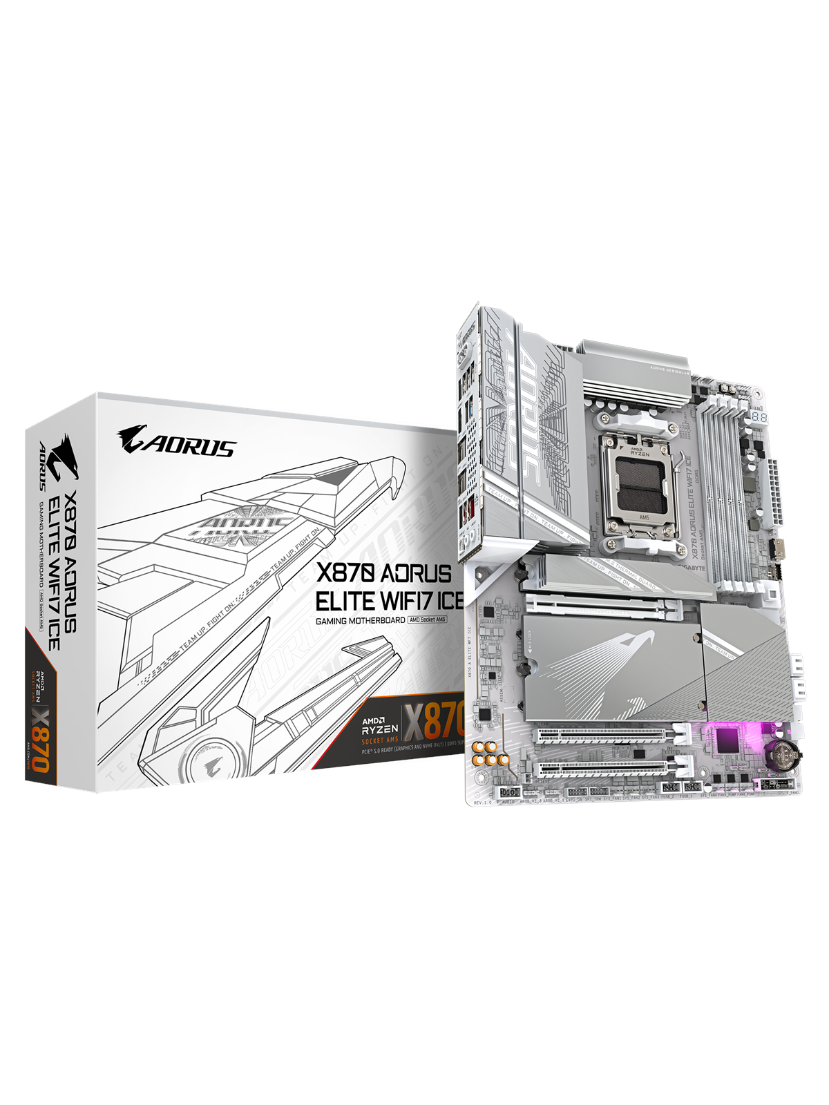 Gigabyte X870 Aorus Elite Wifi7 Ice Mainboard - Amd X870 - Amd Am5 Socket - Ddr5 Ram - Atx - X870 A Elite Wf7 Ice