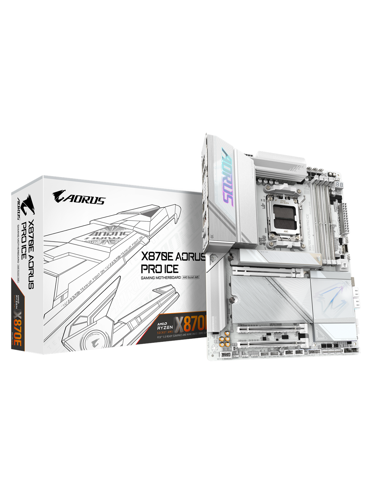 Gigabyte X870e Aorus Pro Ice Mainboard - Amd X870e - Amd Am5 Socket - Ddr5 Ram - Atx