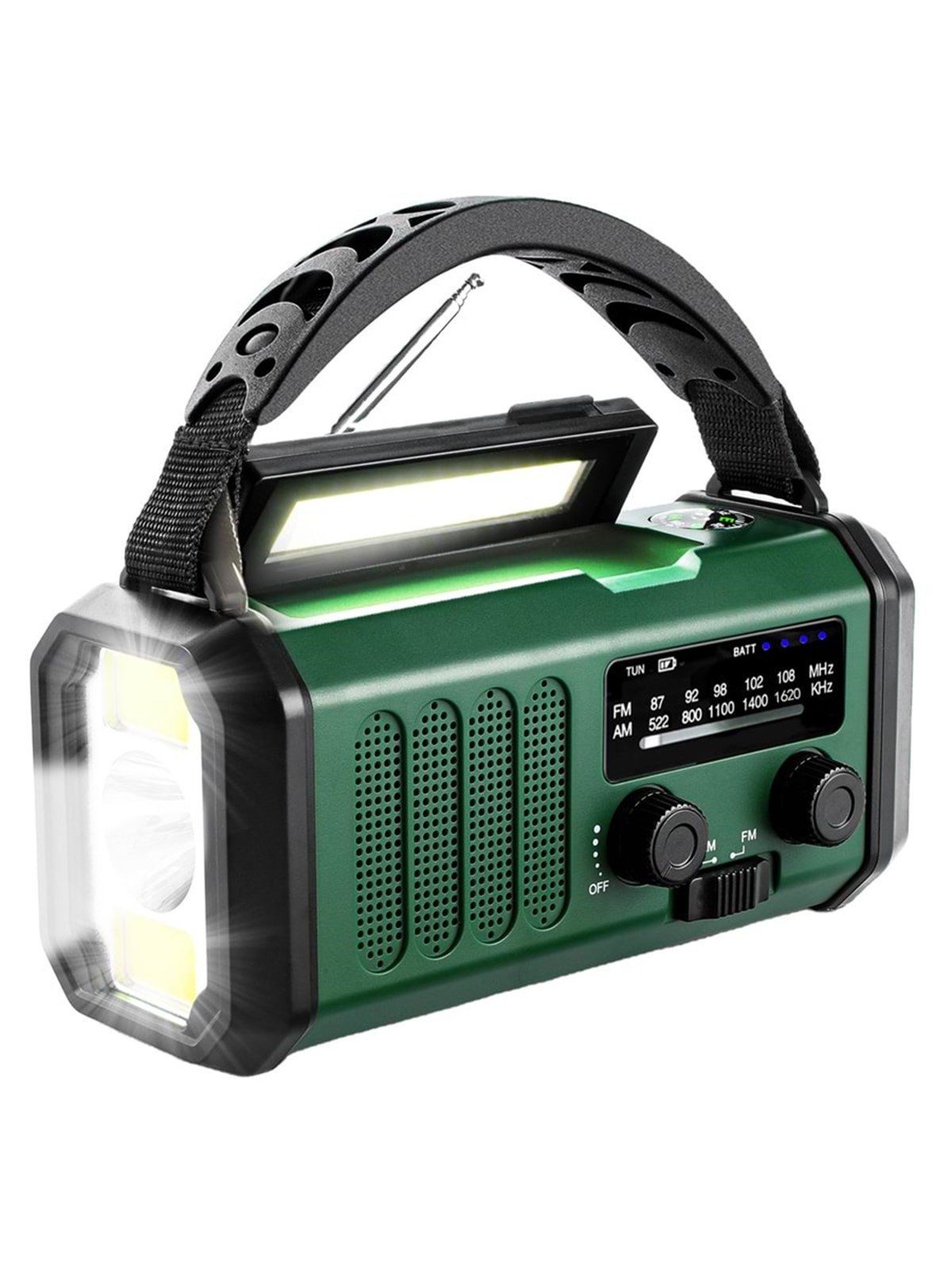 Lippa Emergency Radio - Solar - Dynamo - Compass - 10.000 Mah Power Bank - Am/fm - Mono - Grün - Dab Netzwerk Und Radiowecker - Lpfmr03