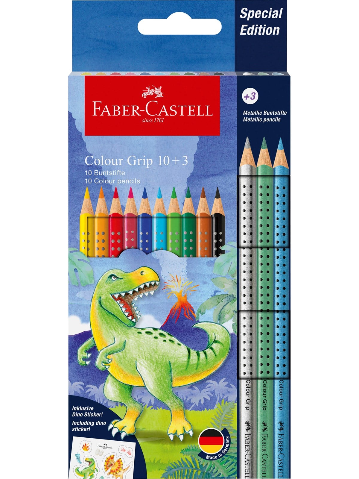 Faber-castell Buntstift Colour Grip Dino 10+3 - Utensilien Zum Schreiben Und Zeichnen - 201545