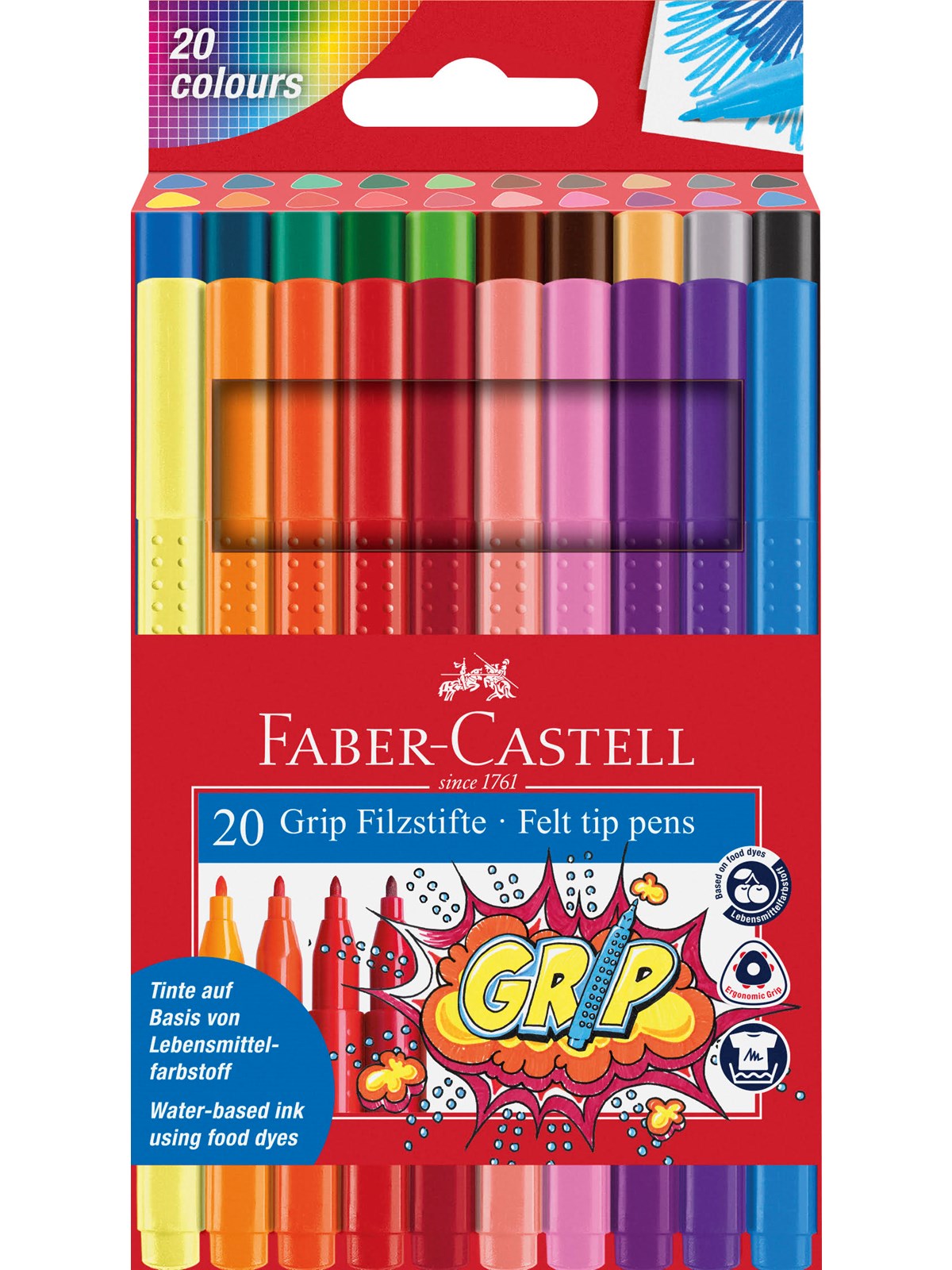 Faber-castell Filzstift Grip Colour Marker 20x Etui - Utensilien Zum Schreiben Und Zeichnen - 155320