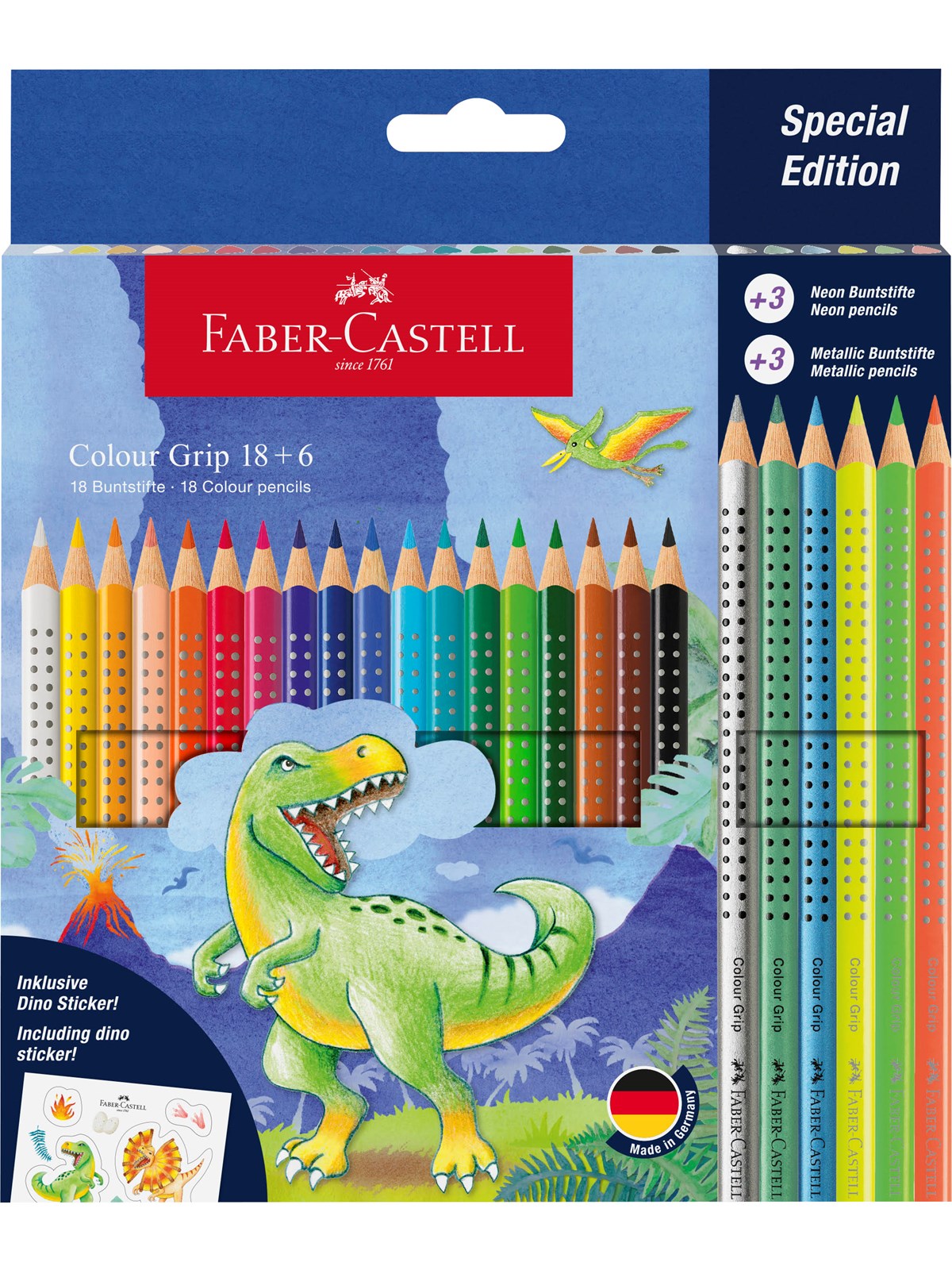 Faber-castell Buntstift Colour Grip Dino 18+6 - Utensilien Zum Schreiben Und Zeichnen - 201546