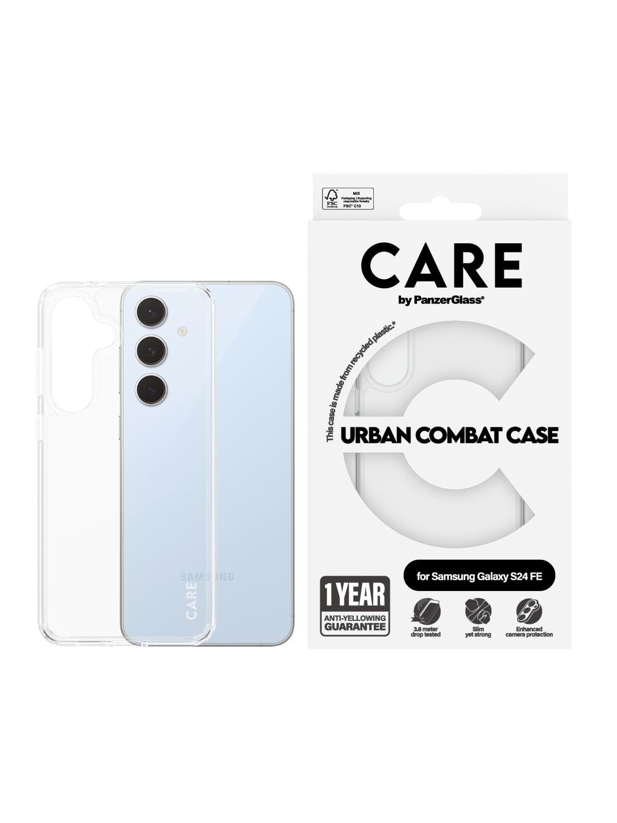 Care by Panzerglass Flagship Case Transparent Urban Combat w. Clear Frame Samsung Galaxy S24 FE - Handys Cover Cases - Panzer1466