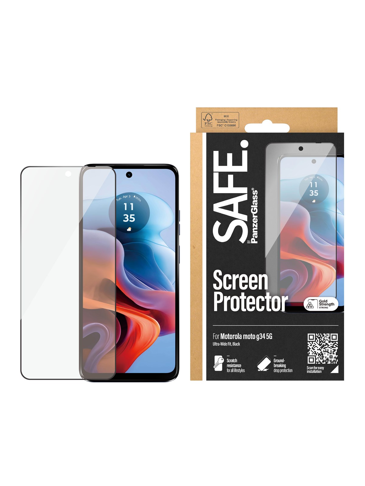 Safe by Panzerglass Screen Protector Motorola Moto G34 5G | Ultra-wide Fit - Handys Schutzfolie - Safe95722