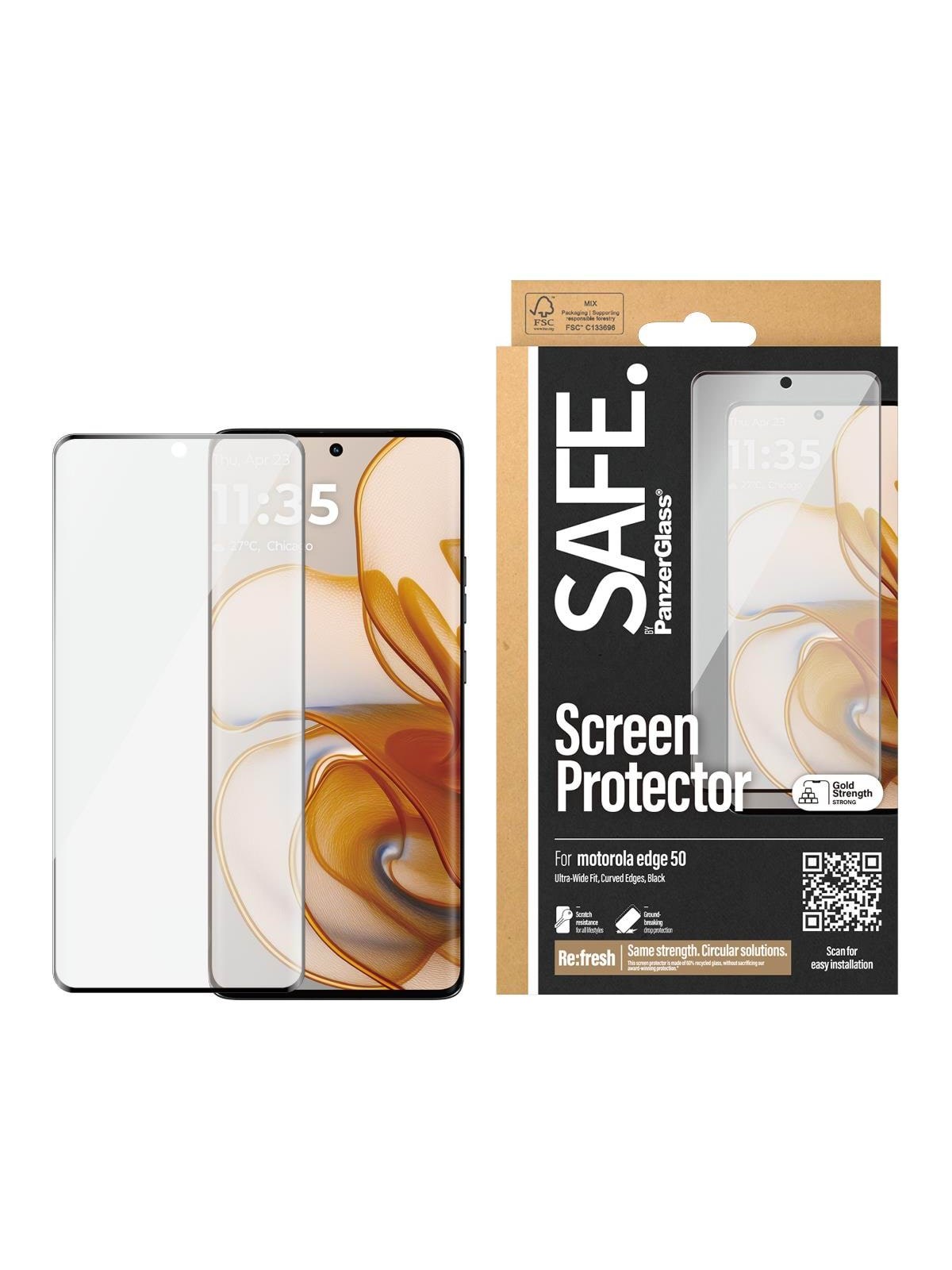 Safe by Panzerglass Screen Protector w. Black Frame Motorola Edge 50 | Ultra-wide Fit - Handys Schutzfolie - Safe95988