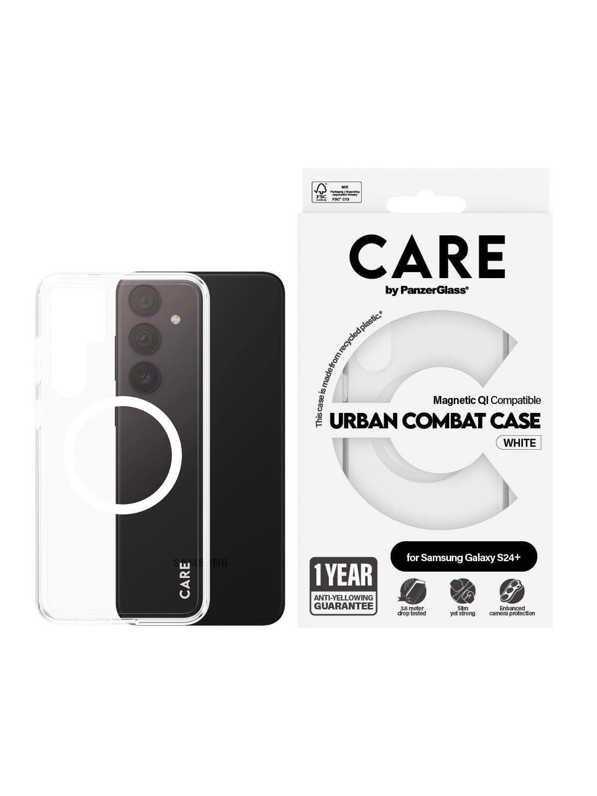 Care by Panzerglass Flagship Case Transparent Urban Combat w. White QI Compatible Samsung Galaxy S24+ - Handys Cover Cases - Panzer1154