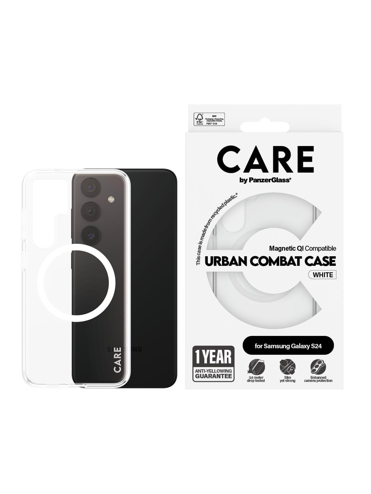 Care by Panzerglass Flagship Case Transparent Urban Combat w. White QI Compatible Samsung Galaxy S24 - Handys Cover Cases - Panzer1153