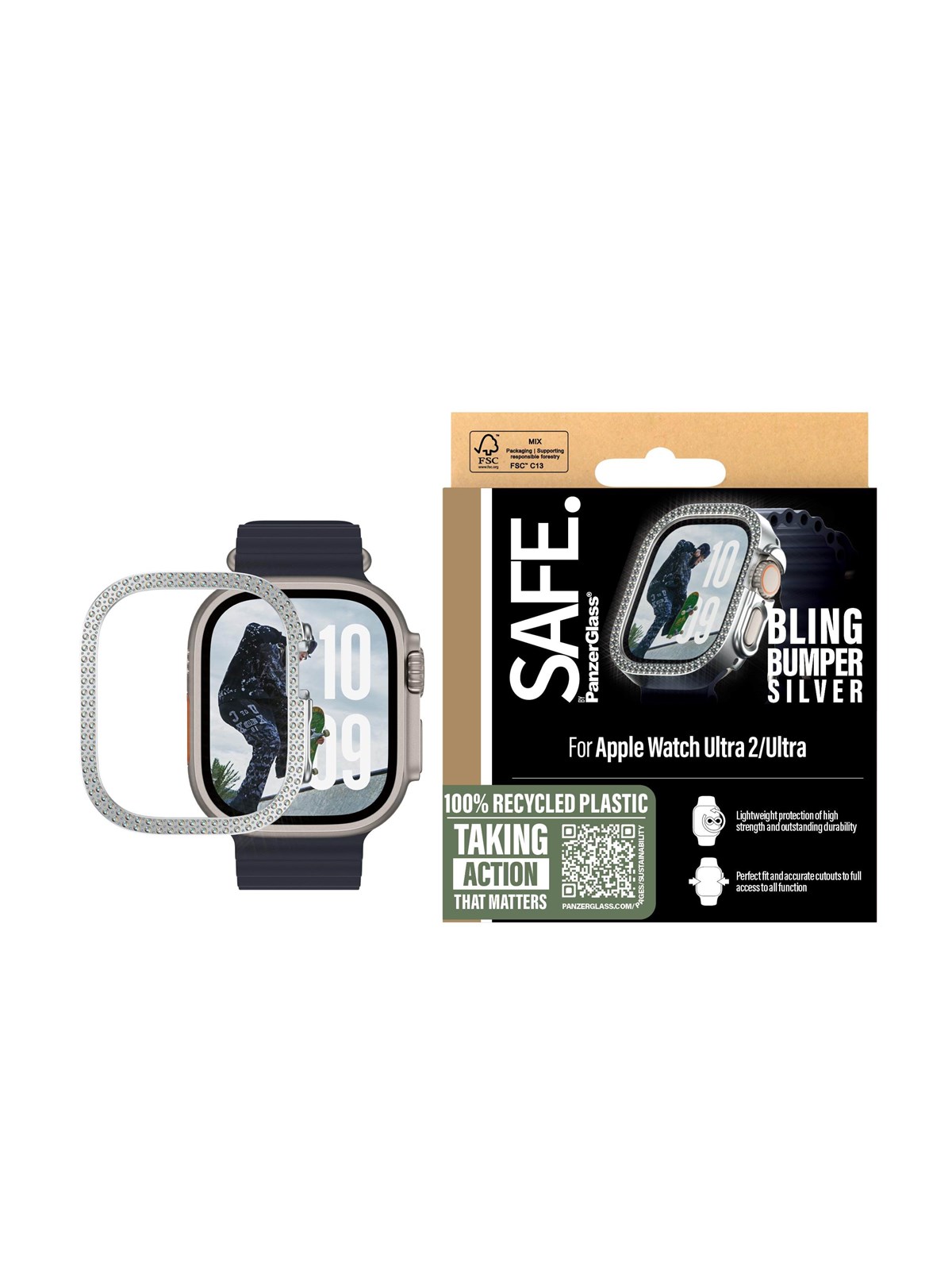 Safe by Panzerglass Bling Bumper Silver Apple Watch Ultra 2 - Smartwatch Accessories - Safe95911
