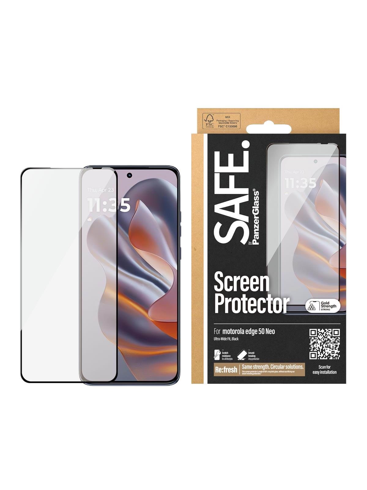 Safe by Panzerglass Screen Protector w. Black Frame Motorola Edge 50 Neo | Ultra-wide Fit - Handys Schutzfolie - Safe95985