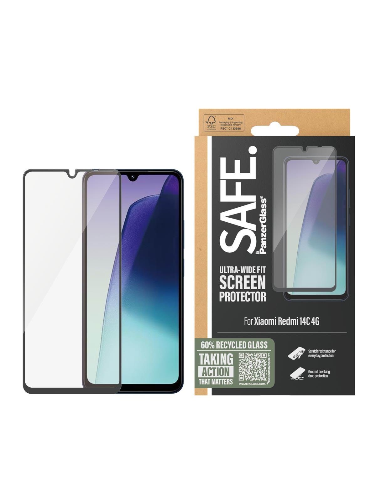 Safe by Panzerglass Screen Protector Xiaomi Redmi 14c | Ultra-wide Fit - Handys Schutzfolie - Sarnuwfg58421