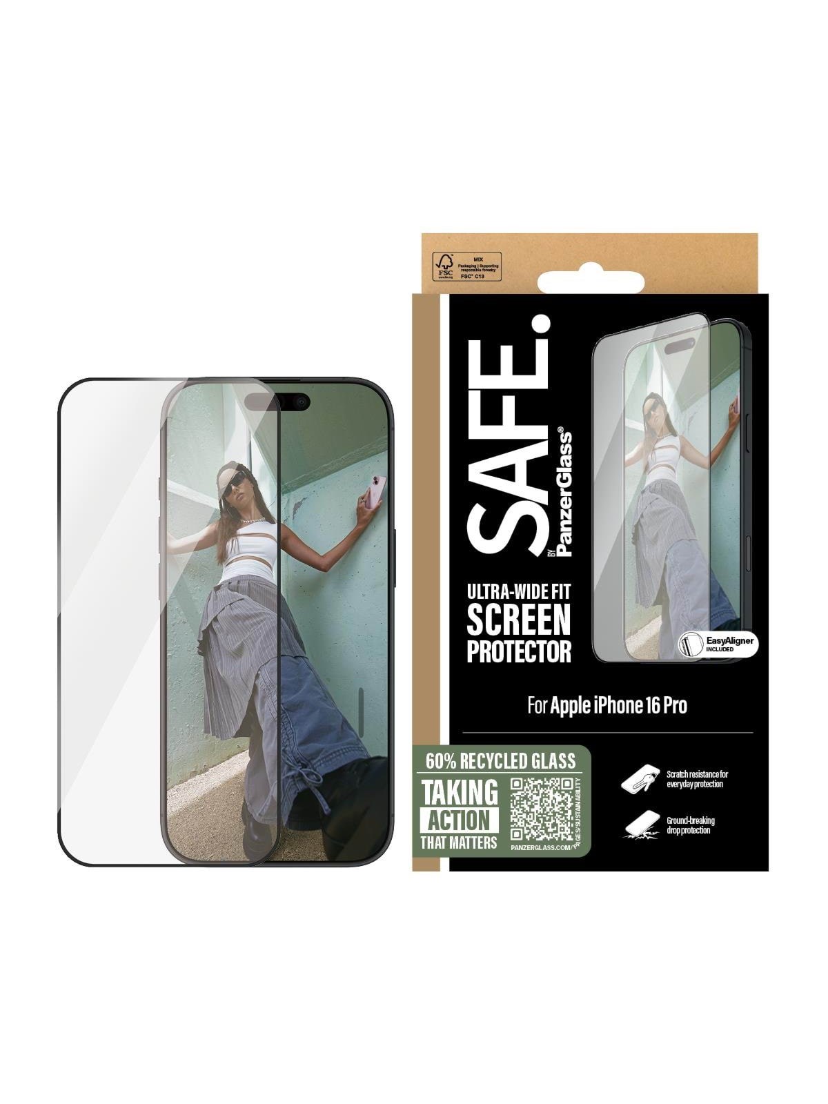 Safe by Panzerglass Screen Protection w. Black Frame Iphone 16 Pro | Ultra-wide Fit - Handys Schutzfolie - Safe95962