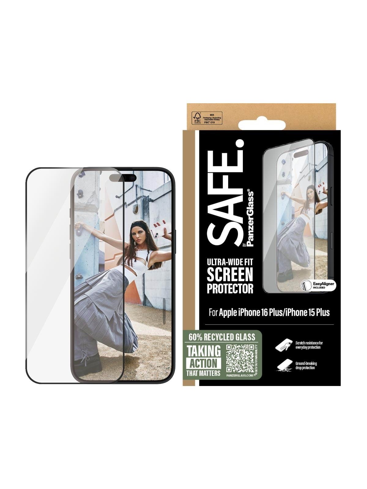 Safe by Panzerglass Screen Protection w. Black Frame Iphone 16 Plus | 15 Plus | Ultra-wide Fit - Handys Schutzfolie - Safe95963