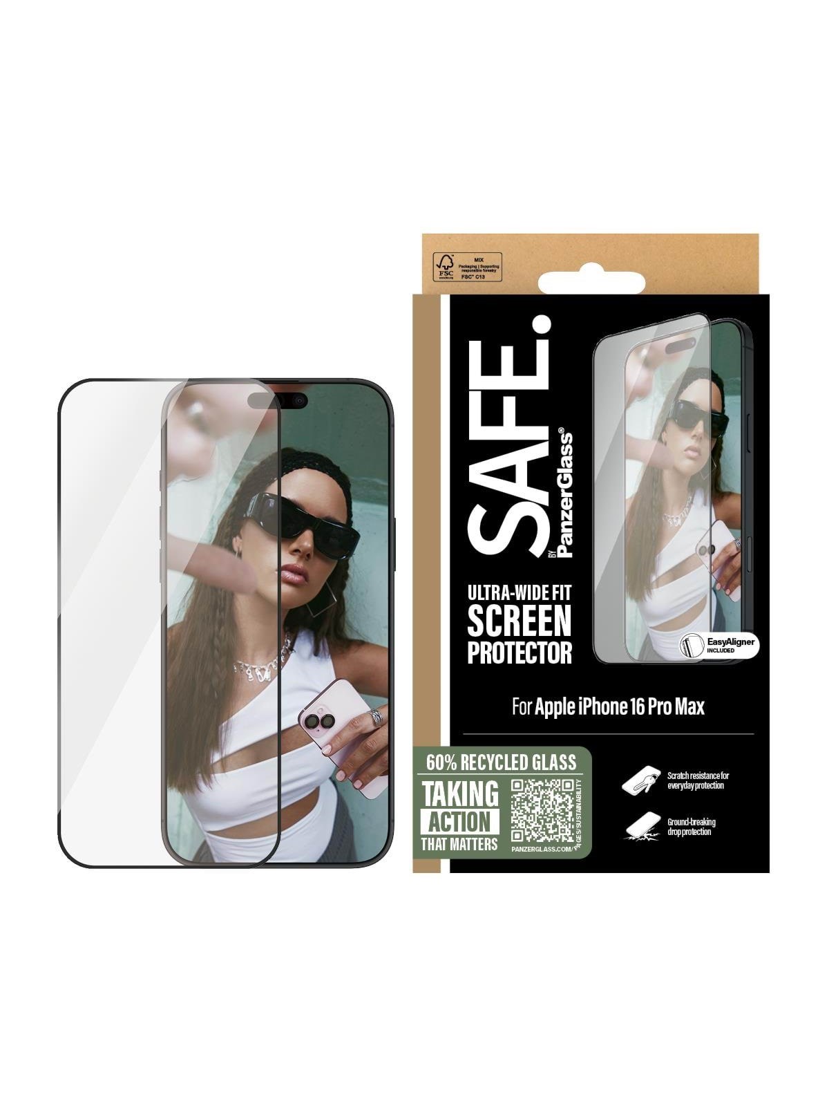 Safe by Panzerglass Screen Protection w. Black Frame Iphone 16 Pro Max | Ultra-wide Fit - Handys Schutzfolie - Safe95964