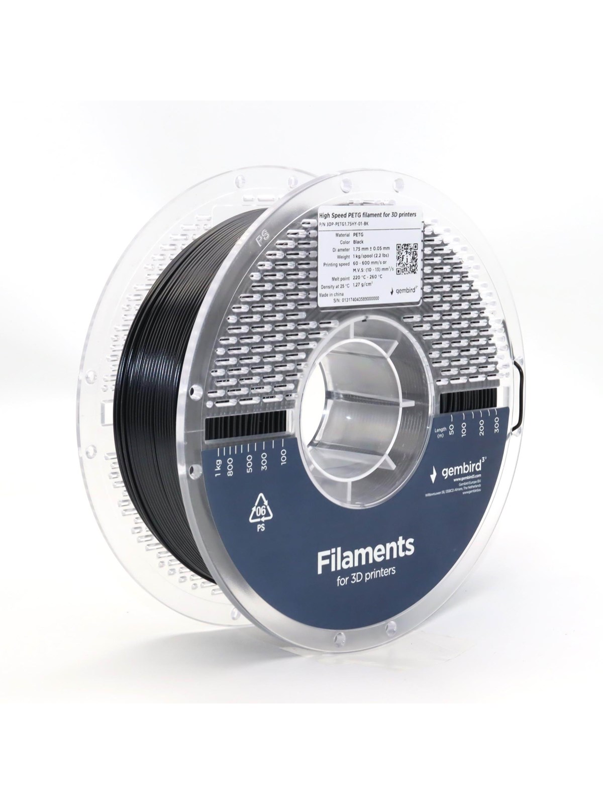 Gembird High Speed Petg (Pet, Pett) - Schwarz - 1.75mm ø - 1 kg - Filament 3D Drucker - 3dp-petg1.75hy-01-bk