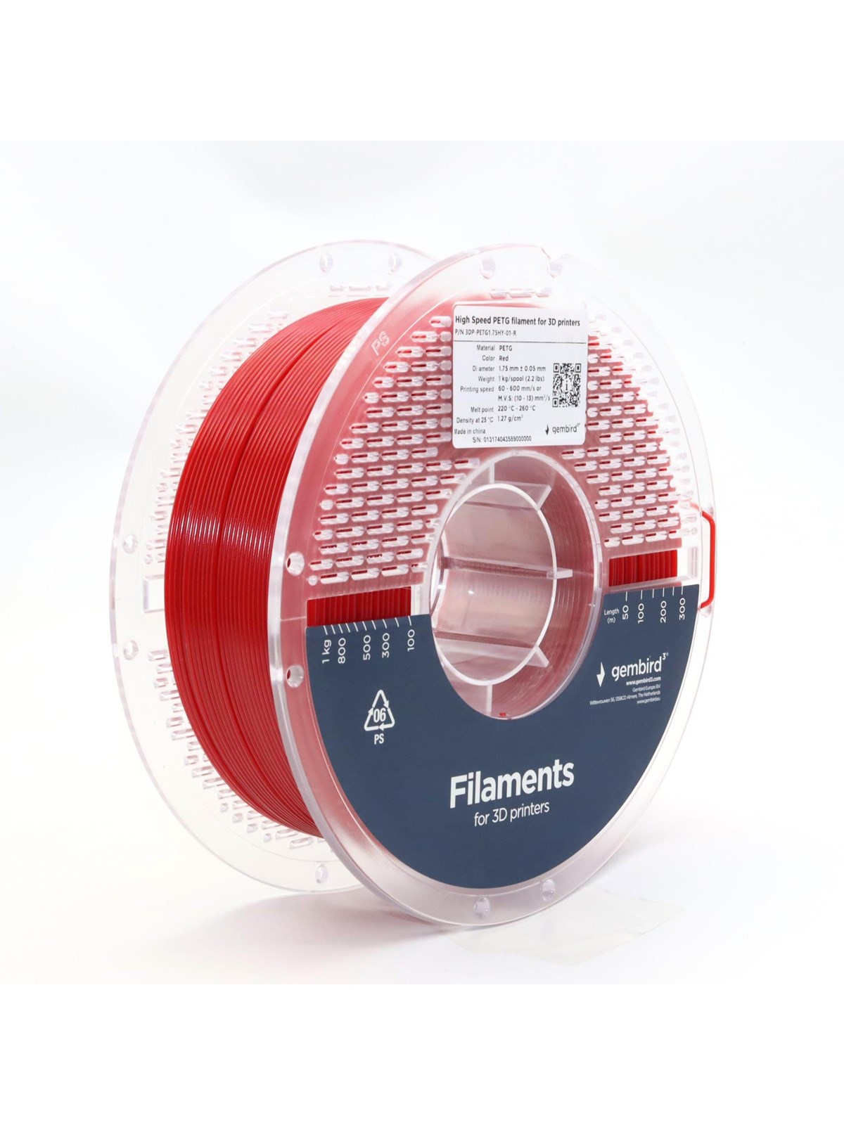 Gembird High Speed Petg (Pet, Pett) - Rot - 1.75mm ø - 1 kg - Filament 3D Drucker - 3dp-petg1.75hy-01-r