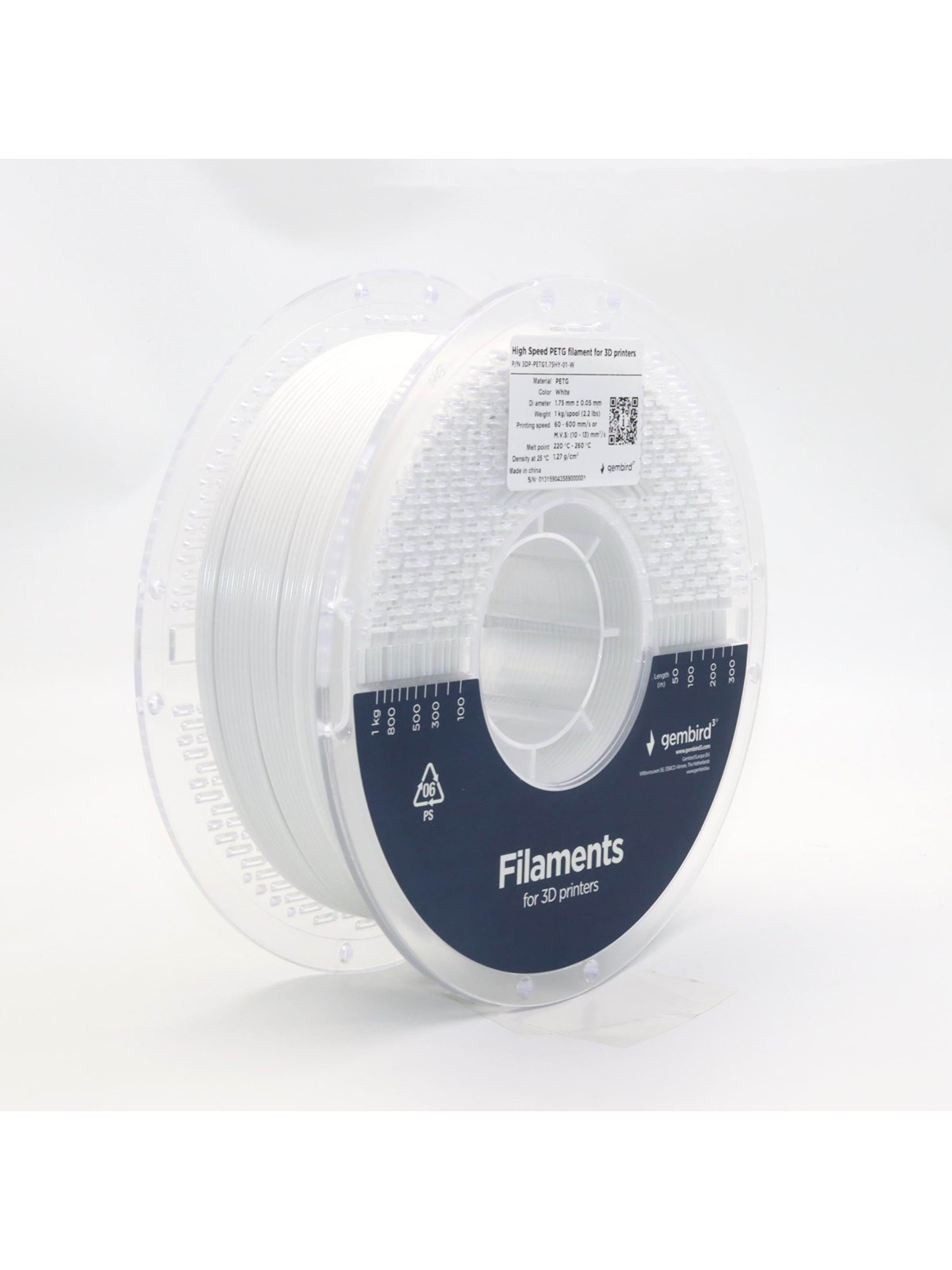 Gembird High Speed Petg (Pet, Pett) - White - 1.75mm ø - 1 kg - Filament 3D Drucker - 3dp-petg1.75hy-01-w