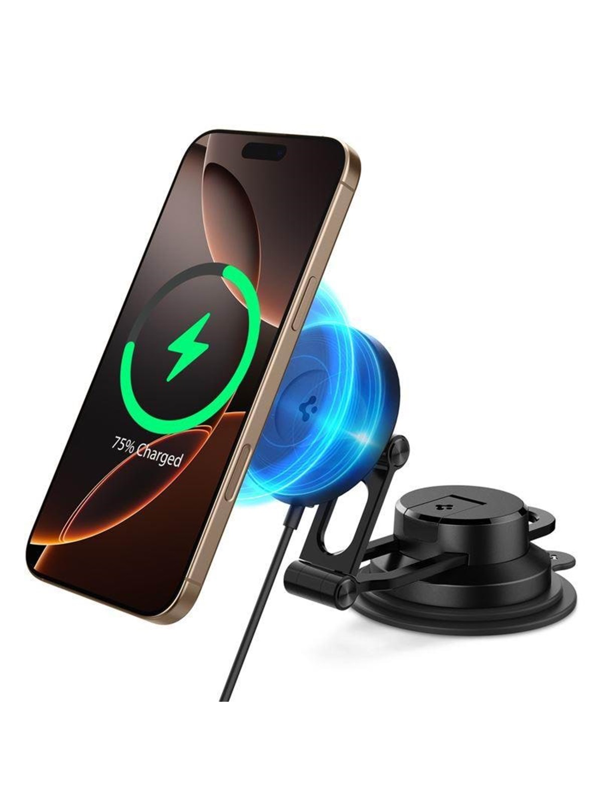 Spigen Onetap Pro 4 Magsafe Car Mount Charger - Black - Wireless / Dashboard / Windshield - Handys Adapter Und Ladegeraete - Acp08544