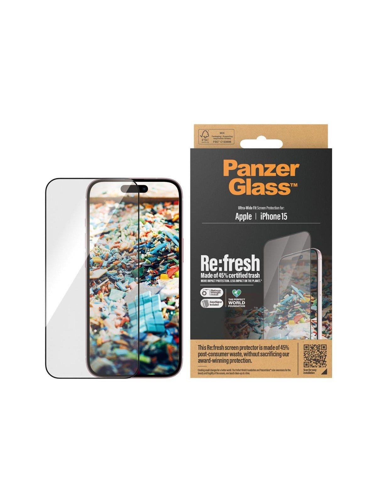 Panzerglass Re:Fresh Screen Protector Iphone 15 | Ultra-wide Fit w. Easyaligner - Handys Schutzfolie - Panzer2821